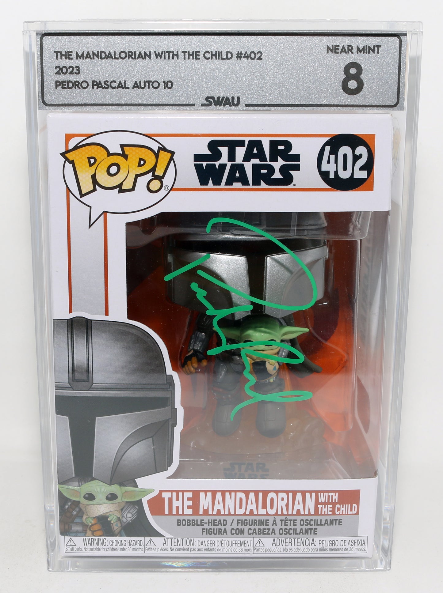 
                  
                    Pedro Pascal as The Mandalorian in Star Wars: The Mandalorian (SWAU Encapsulated Grade 8 / Auto 10) Signed Funko POP! #402
                  
                