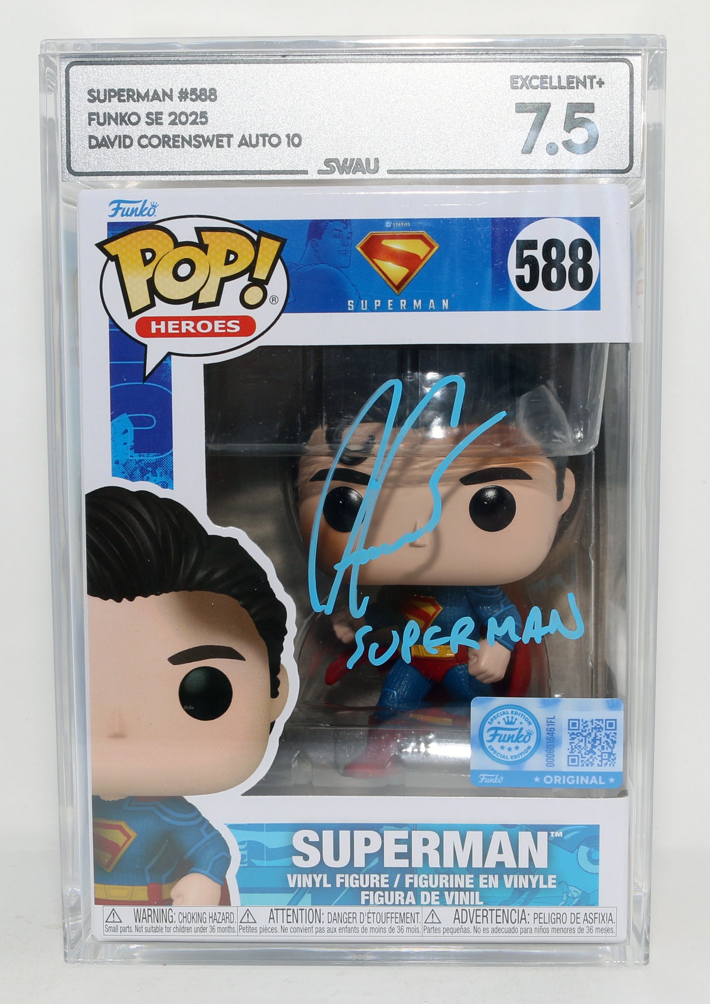 
                  
                    David Corenswet as Superman in James Gunn's Superman Special Edition (SWAU Encapsulated Grade 7.5 / Auto 10) Signed Funko POP! #588 with Character Name
                  
                