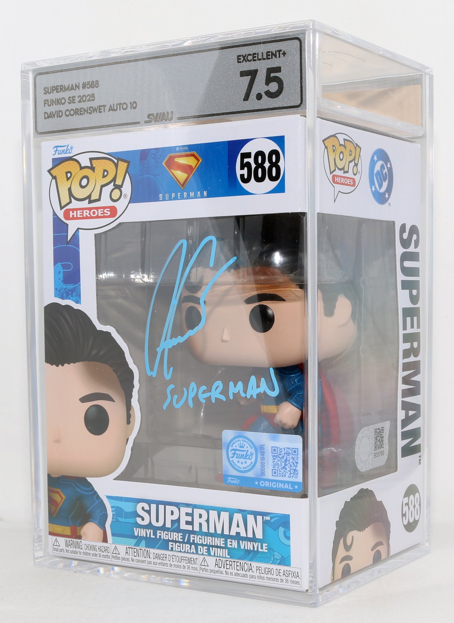 
                  
                    David Corenswet as Superman in James Gunn's Superman Special Edition (SWAU Encapsulated Grade 7.5 / Auto 10) Signed Funko POP! #588 with Character Name
                  
                