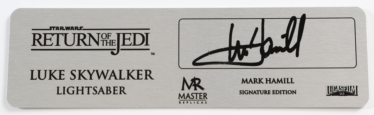 
                  
                    Mark Hamill as Luke Skywalker in Star Wars: Return of the Jedi (Official Pix) Signed 6x2 Master Replicas Lightsaber Signature Edition Plaque
                  
                