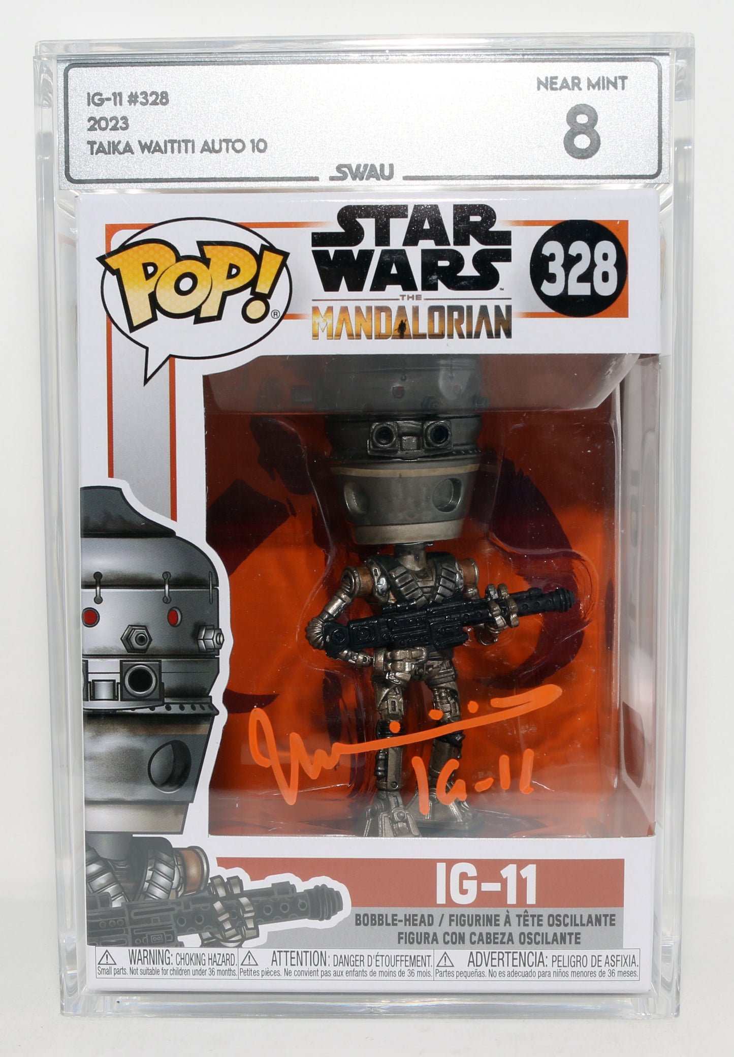 
                  
                    Taika Waititi as IG-11 in Star Wars: The Mandalorian (SWAU Encapsulated Grade 8 / Auto 10) Signed Funko POP! #328 with Character Name
                  
                