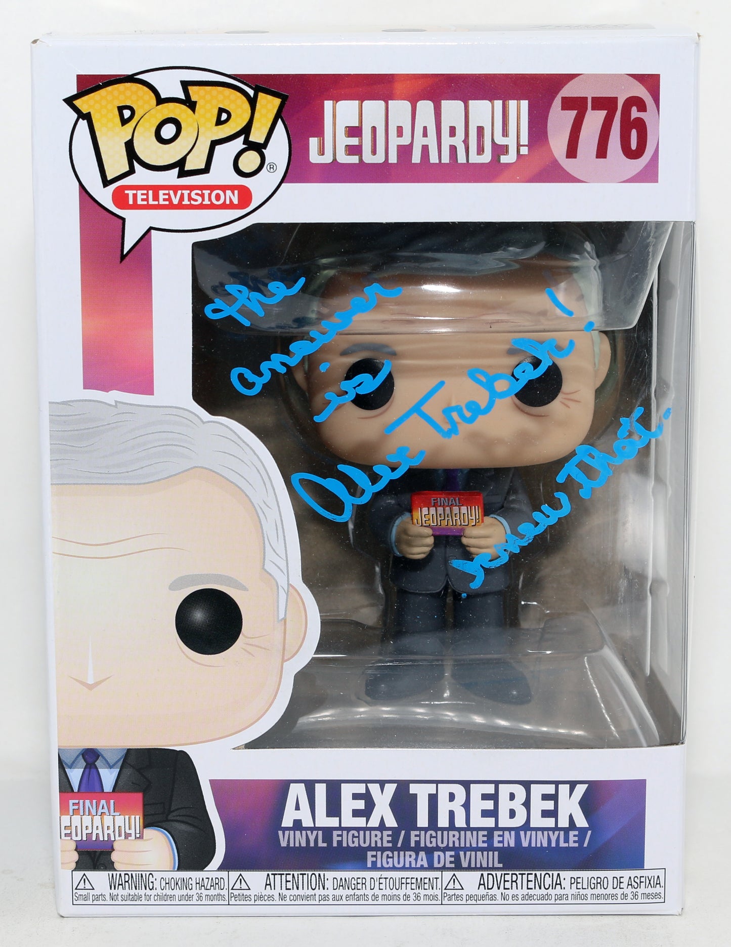 
                  
                    Alex Trebek from Jeopardy! Signed Funko POP! #776 with Quote
                  
                