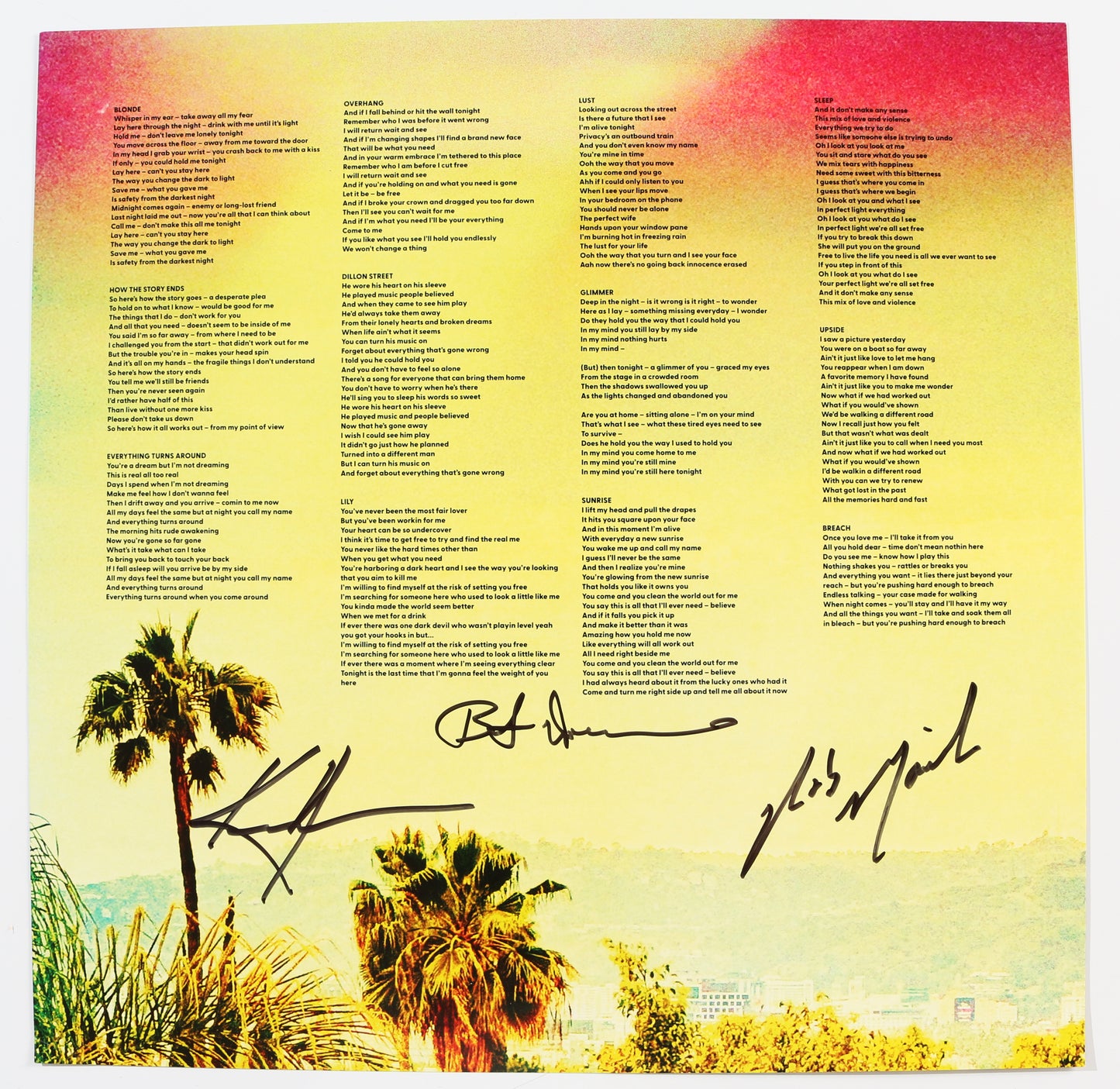 
                  
                    Dogstar: Somewhere Between the Power Lines and Palm Trees LP 12" Vinyl Record Insert Band Signed by Keanu Reeves, Robert Mailhouse, & Bret Domrose
                  
                