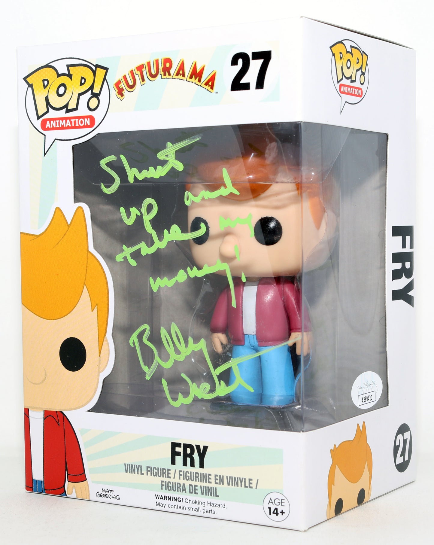 
                  
                    Billy West as Fry in Futurama (JSA) Signed Funko POP! #27 with Quote
                  
                