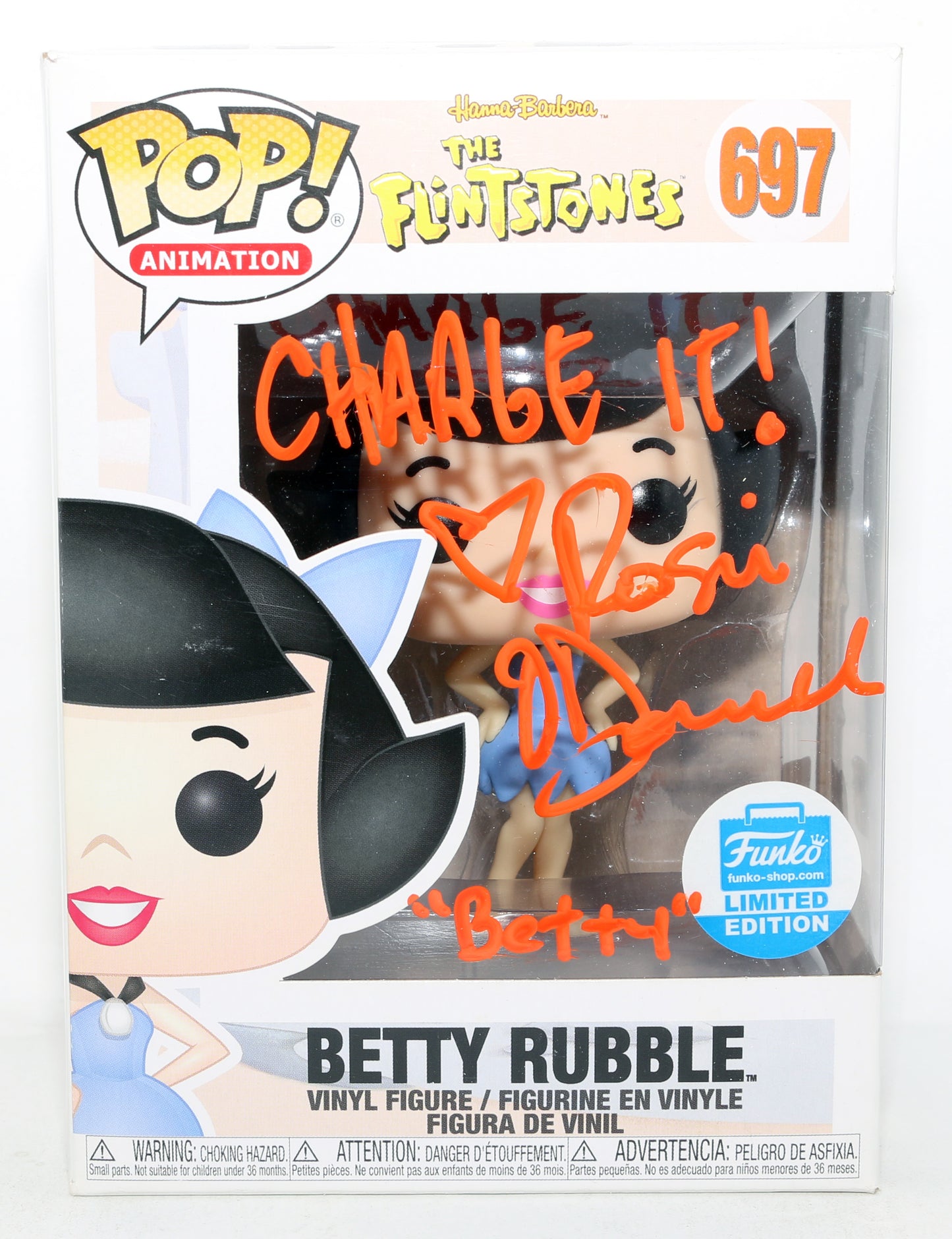 
                  
                    Rosie O'Donnell as Betty Rubble in The Flintstones Funko Shop Limited Edition (Beckett) Signed Funko POP! #697 with Character Name & Quote
                  
                