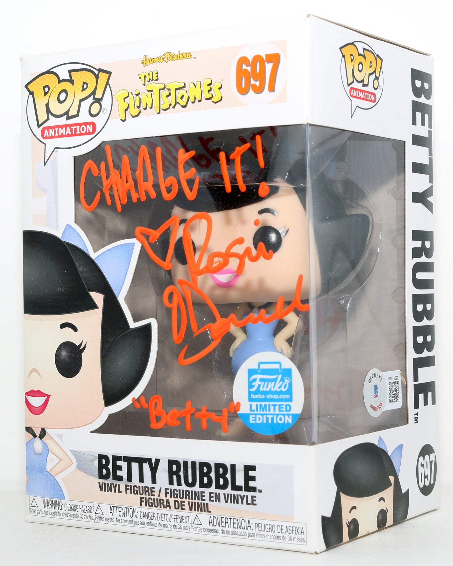 
                  
                    Rosie O'Donnell as Betty Rubble in The Flintstones Funko Shop Limited Edition (Beckett) Signed Funko POP! #697 with Character Name & Quote
                  
                