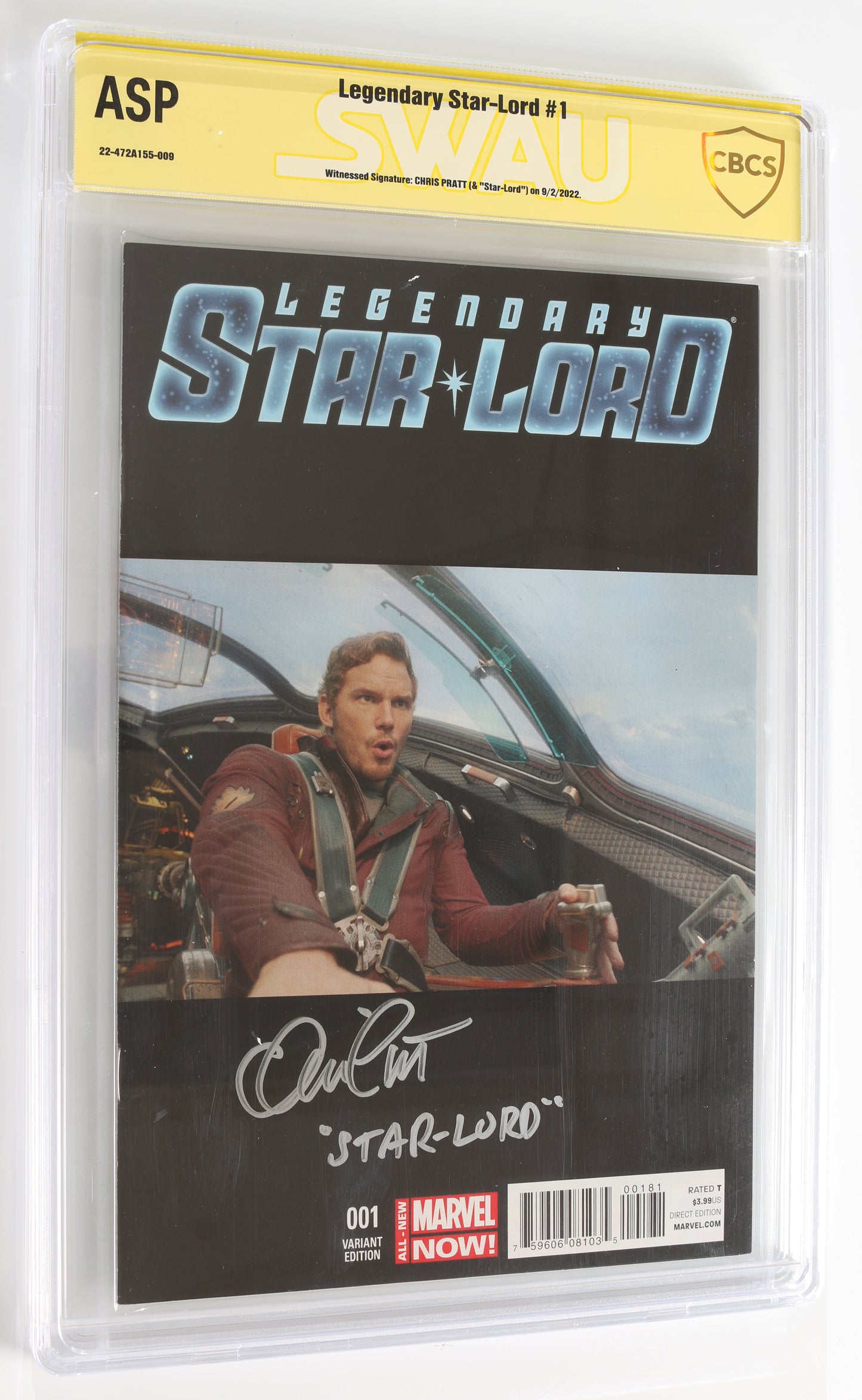
                  
                    Legendary Star-Lord #1 - Signed by Chris Pratt as Star-Lord with Character Name - Guardians of the Galaxy (SWAU / CBCS Witnessed Signature ASP) 2014
                  
                