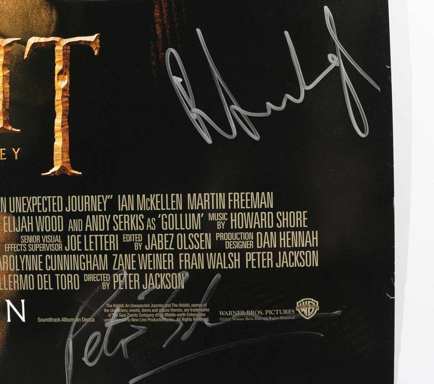 
                  
                    The Hobbit: An Unexpected Journey 27x40 Poster Cast Signed by Ian McKellen, Martin Freeman, Richard Armitage, Andy Serkis, Screenwriter: Phillipa Boyens, & Director: Peter Jackson
                  
                