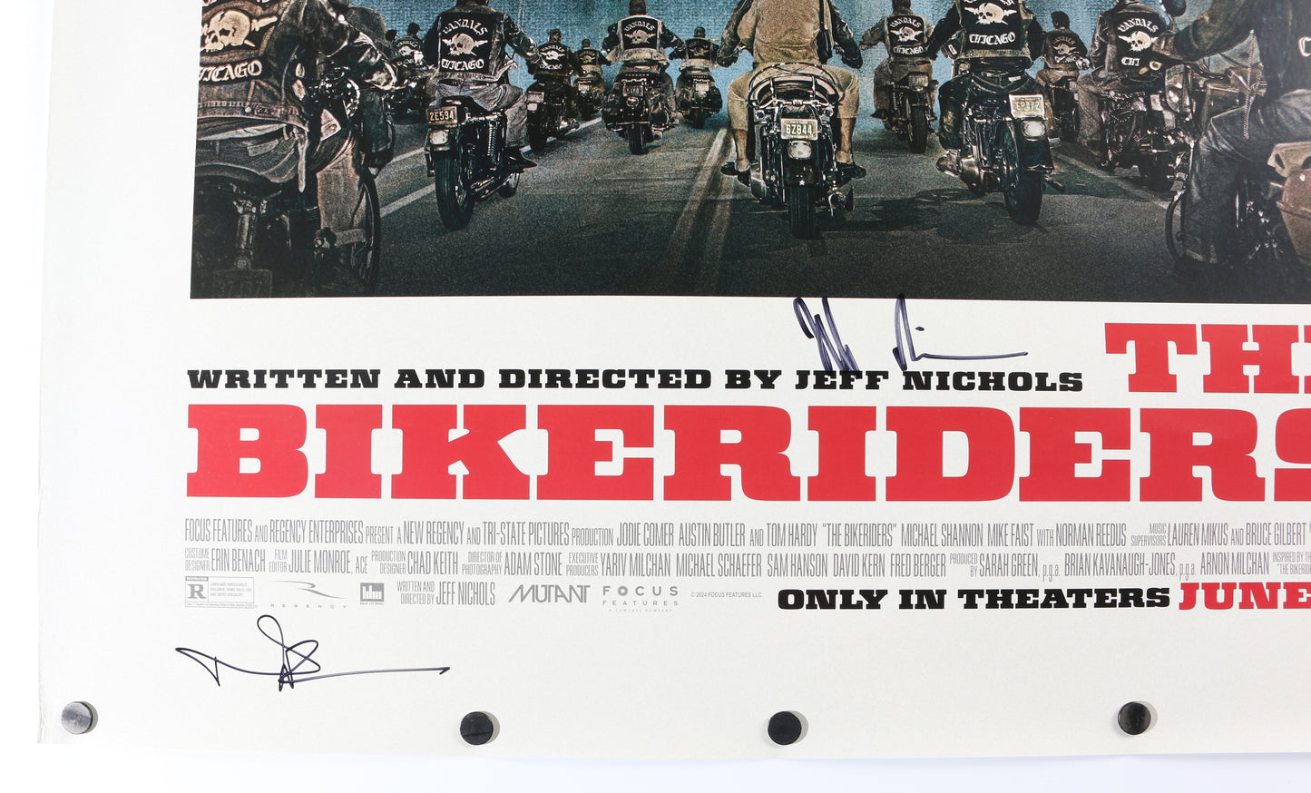 
                  
                    The Bikeriders 27x40 Poster Cast Signed by Austin Butler, Jodie Comer, Norman Reedus, & Director: Jeff Nichols
                  
                