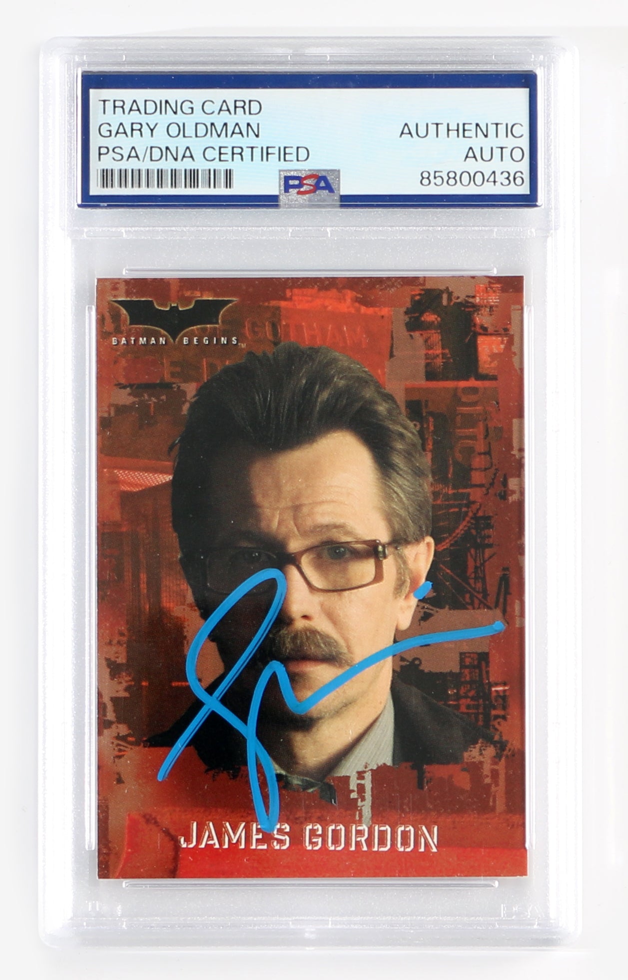 
                  
                    Gary Oldman as Commissioner James Gordon in Batman Begins (PSA Encapsulated) Signed Topps Trading Card #11
                  
                