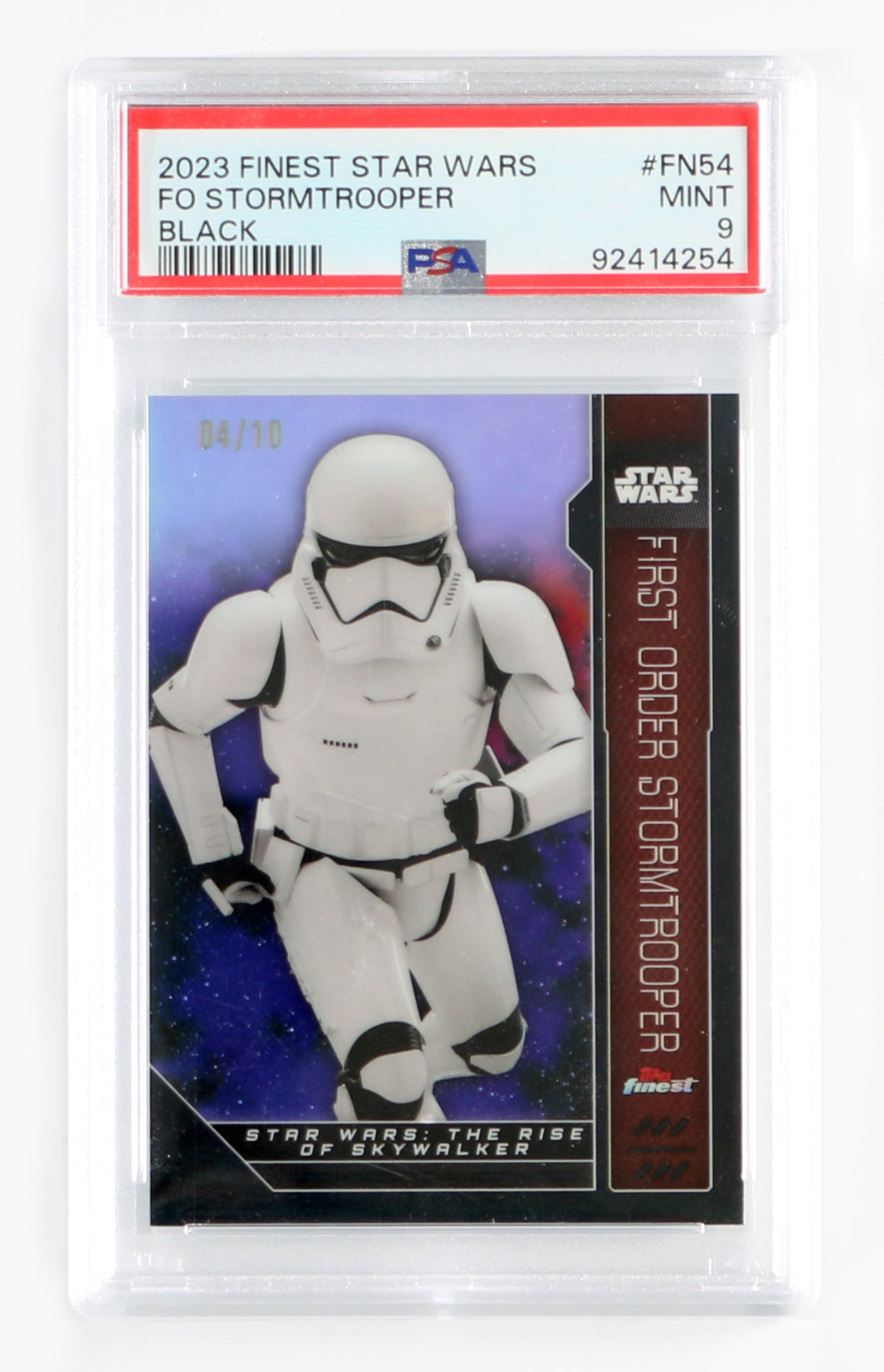 
                  
                    First Order Stormtrooper from Star Wars: The Rise of Skywalker (PSA Encapsulated Grade MT 9) Topps Finest Black Trading Card 4/10
                  
                