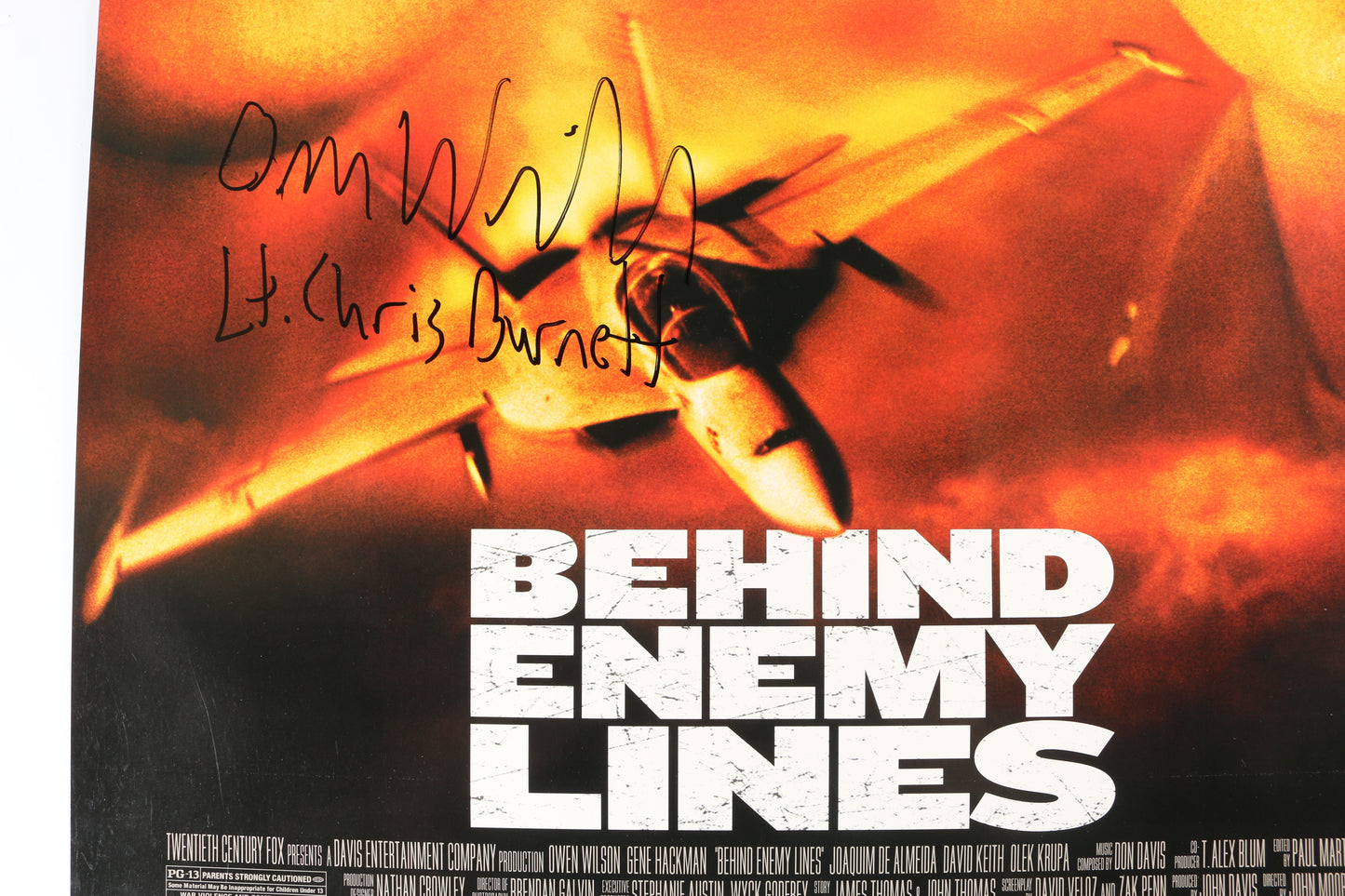 
                  
                    Owen Wilson as Lt. Chris Burnett in Behind Enemy Lines Signed 27x40 Poster with Character Name
                  
                