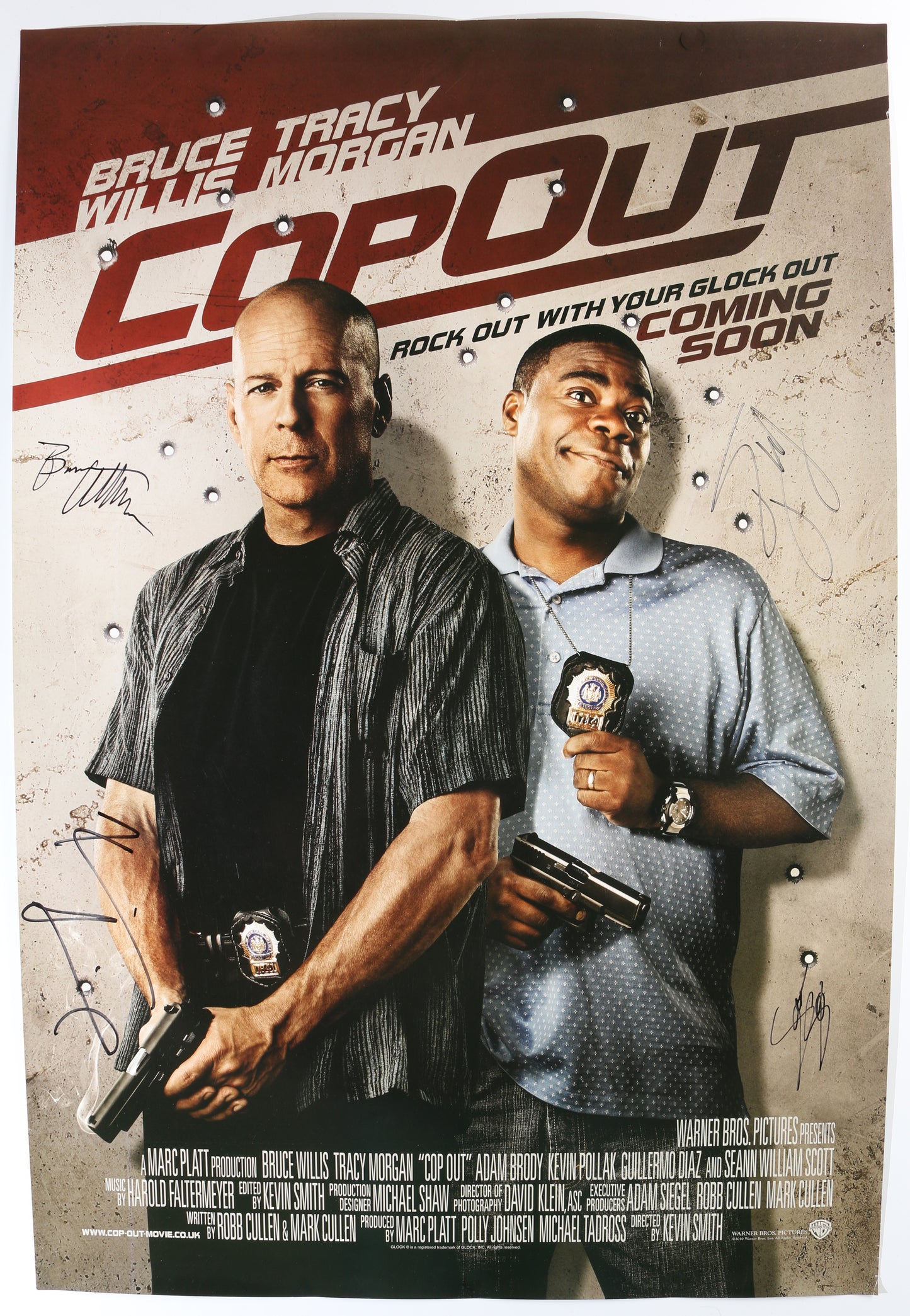 
                  
                    Cop Out 27x40 Poster Cast Signed by Bruce Willis, Tracy Morgan, Sean William Scott, & Director Kevin Smith
                  
                