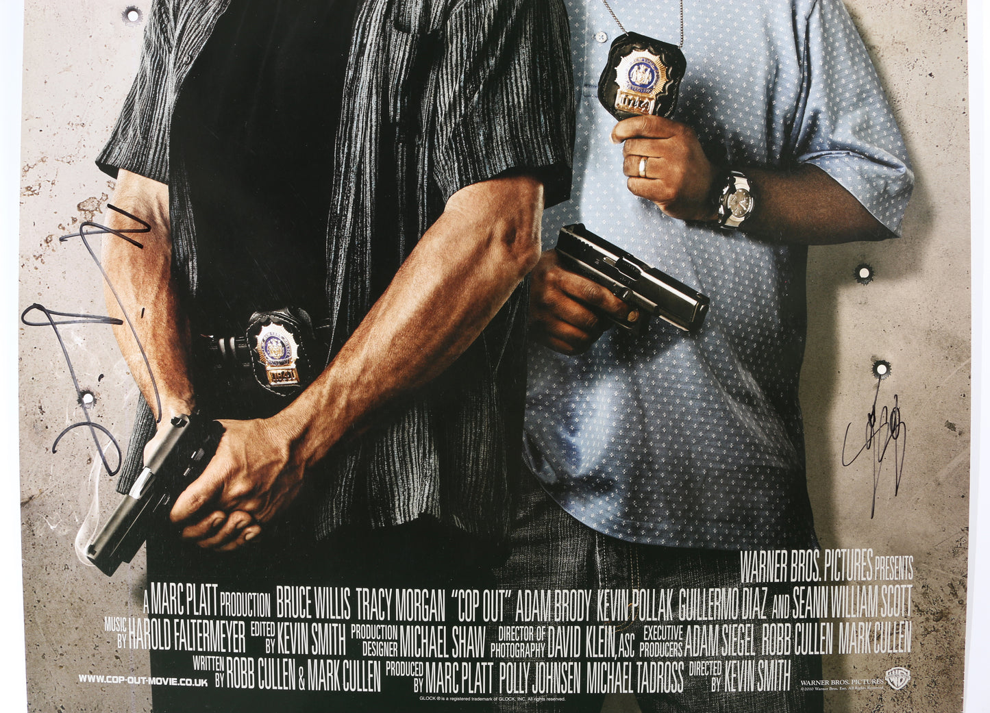 
                  
                    Cop Out 27x40 Poster Cast Signed by Bruce Willis, Tracy Morgan, Sean William Scott, & Director Kevin Smith
                  
                