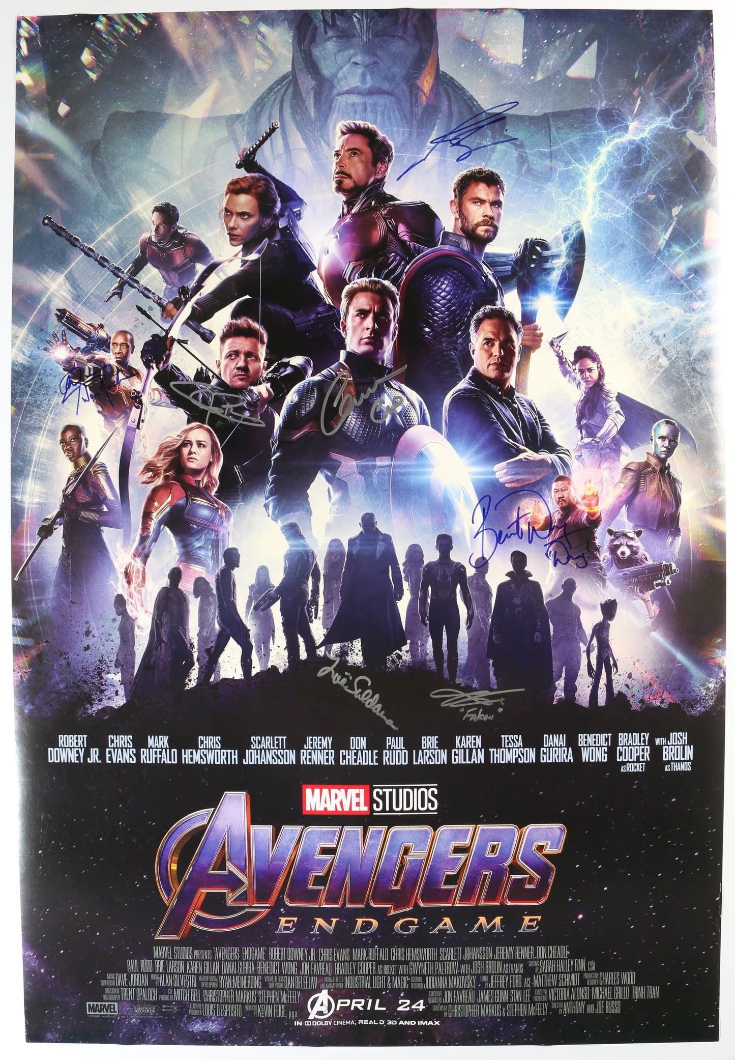 
                  
                    Avengers: Endgame 27x40 Poster Cast Signed by Josh Brolin, Don Cheadle, Jeremy Renner, Chris Evans, Benedict Wong, Zoe Saldaña, & Anthony Mackie
                  
                