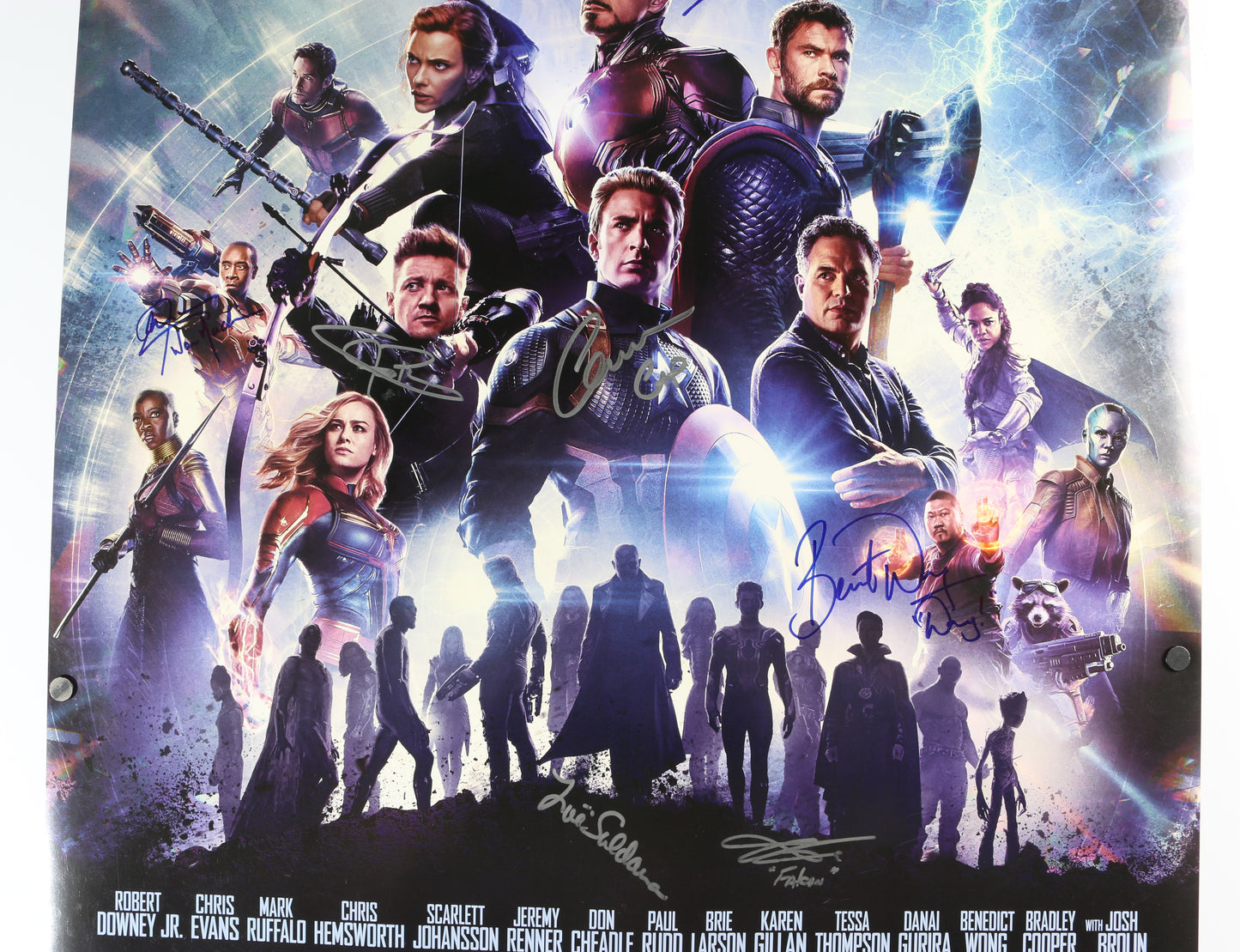 
                  
                    Avengers: Endgame 27x40 Poster Cast Signed by Josh Brolin, Don Cheadle, Jeremy Renner, Chris Evans, Benedict Wong, Zoe Saldaña, & Anthony Mackie
                  
                