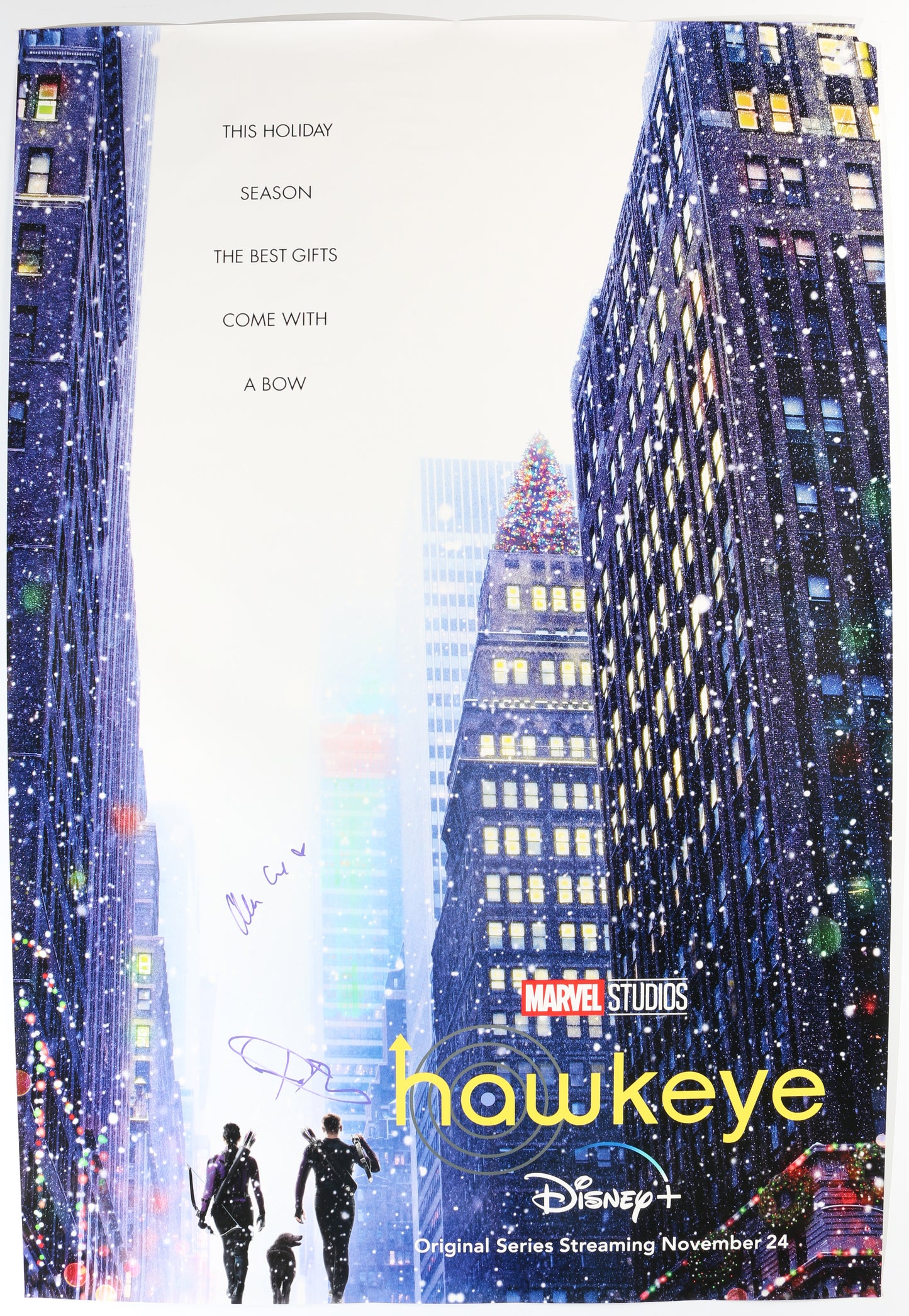 
                  
                    Jeremy Renner as Clint Barton / Hawkeye & Alaqua Cox as Maya Lopez in Hawkeye Signed 27x40 Poster
                  
                
