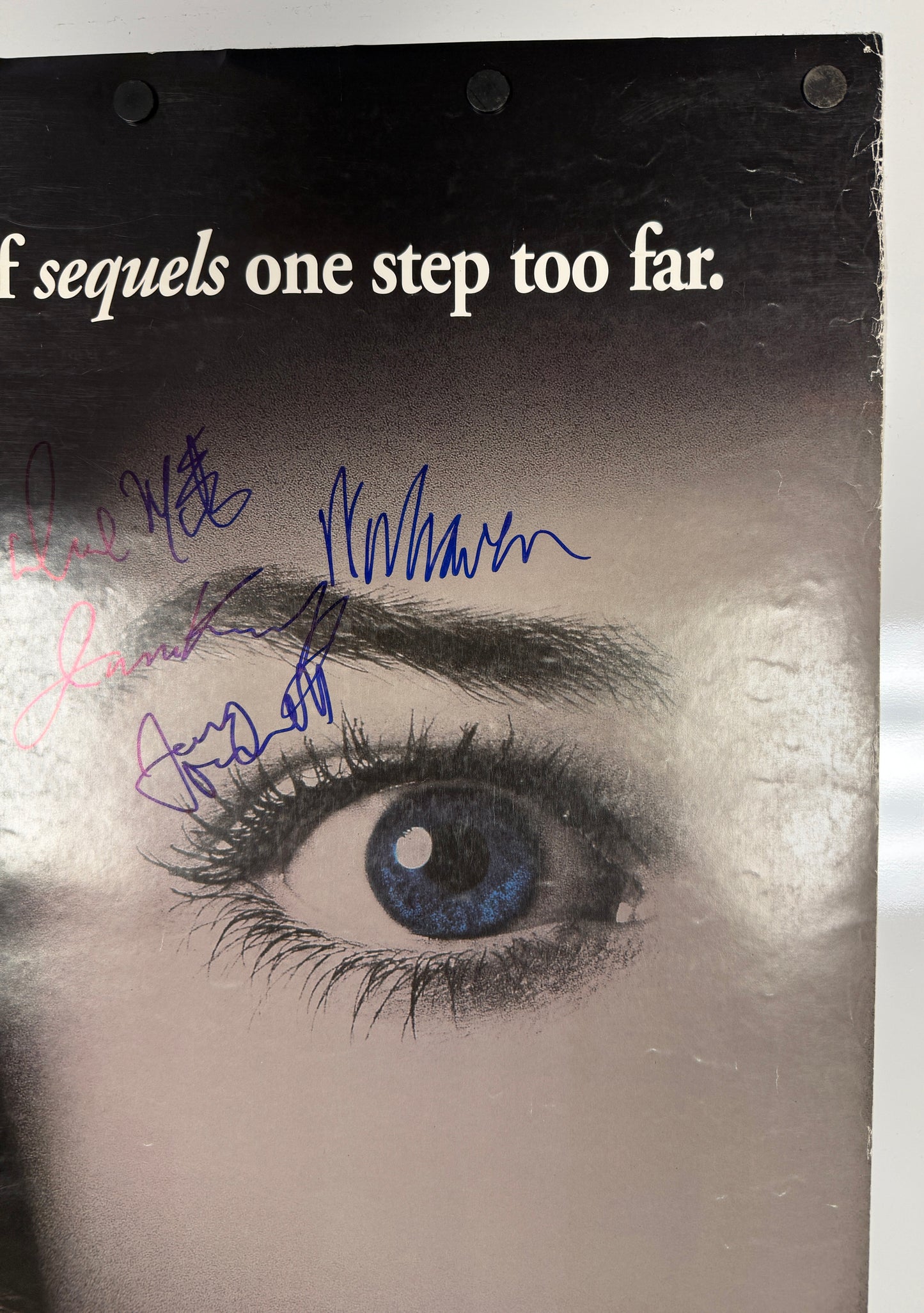 
                  
                    Scream 2 27x40 Poster Cast Signed by Wes Craven, Neve Campbell, Courtney Cox, David Arquette, Jerry O'Connell, Liev Schreiber, Jamie Kennedy, Laurie Metcalf, & Linda Blair
                  
                