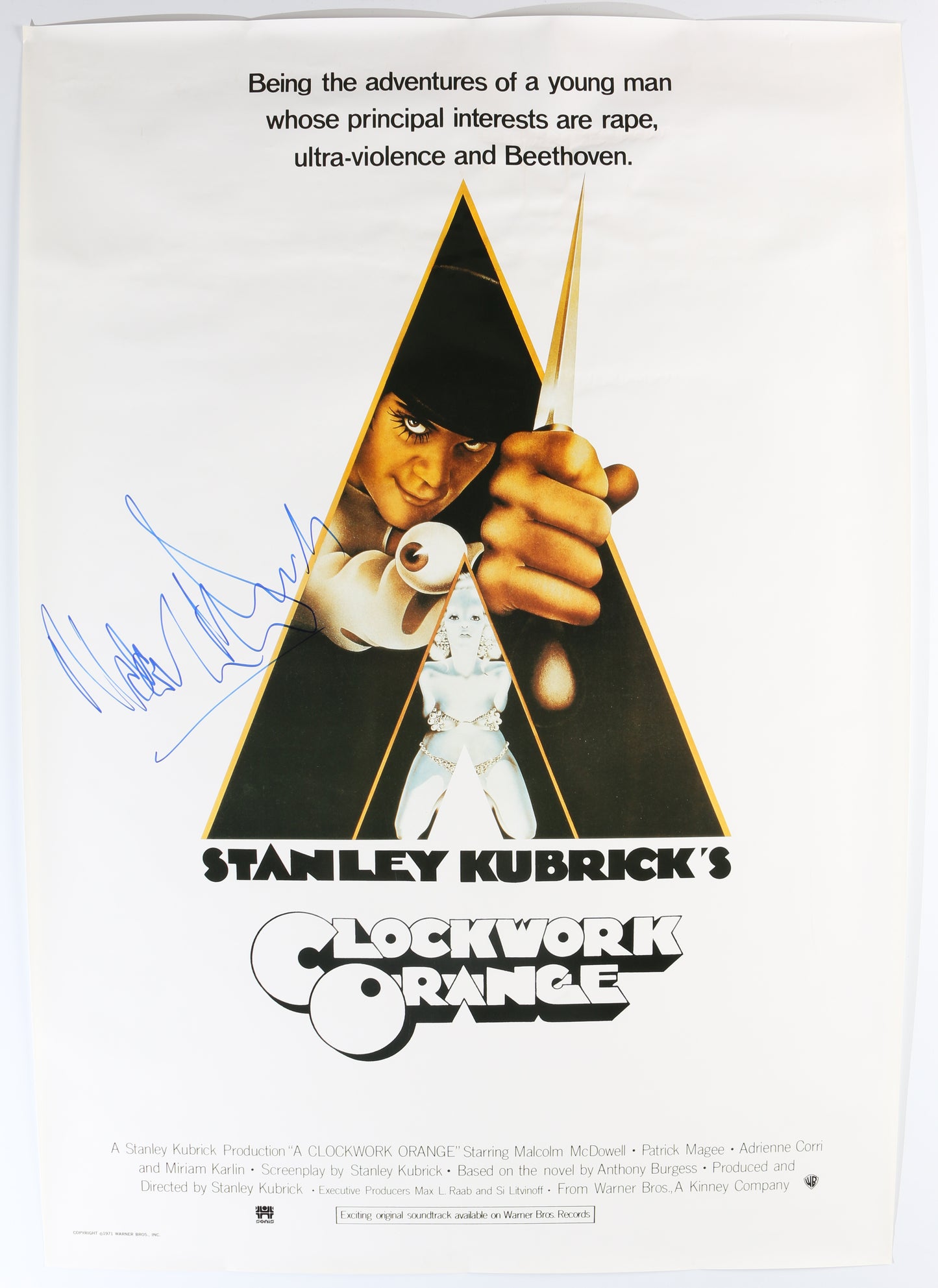 
                  
                    Malcolm McDowell as Alex DeLarge in Stanley Kubrick's A Clockwork Orange Signed 27x38.5 Poster
                  
                