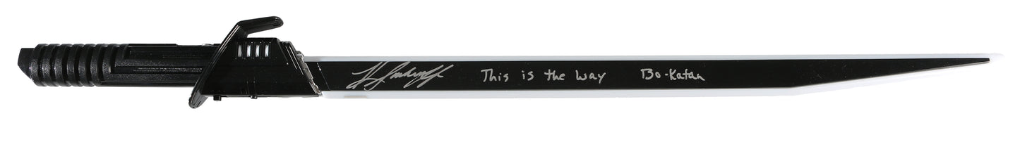 
                  
                    Katee Sackhoff as Bo-Katan Kryze in Star Wars: The Mandalorian Signed Prop Replica Darksaber with Character Name & Quote
                  
                