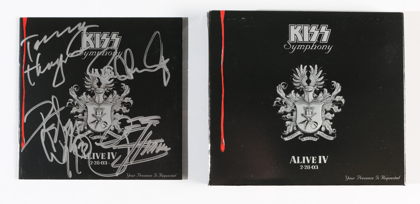
                  
                    Kiss Symphony: Alive IV CD Album Booklet Signed by Band Members Gene Simmons, Paul Stanley, Peter Criss, & Tommy Thayer
                  
                