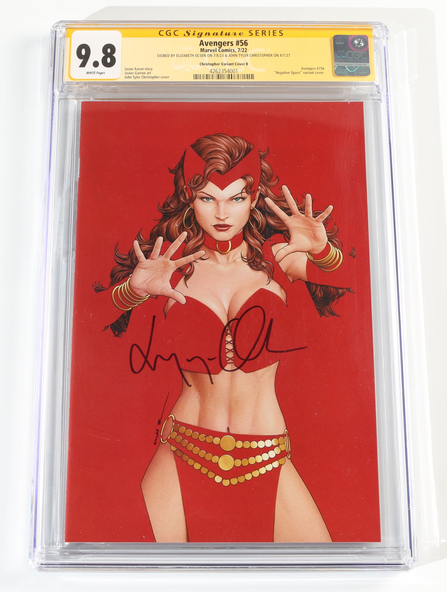 
                  
                    Avengers #56 - Signed by Elizabeth Olsen as Scarlet Witch (CGC Signature Series 9.8) 2022
                  
                