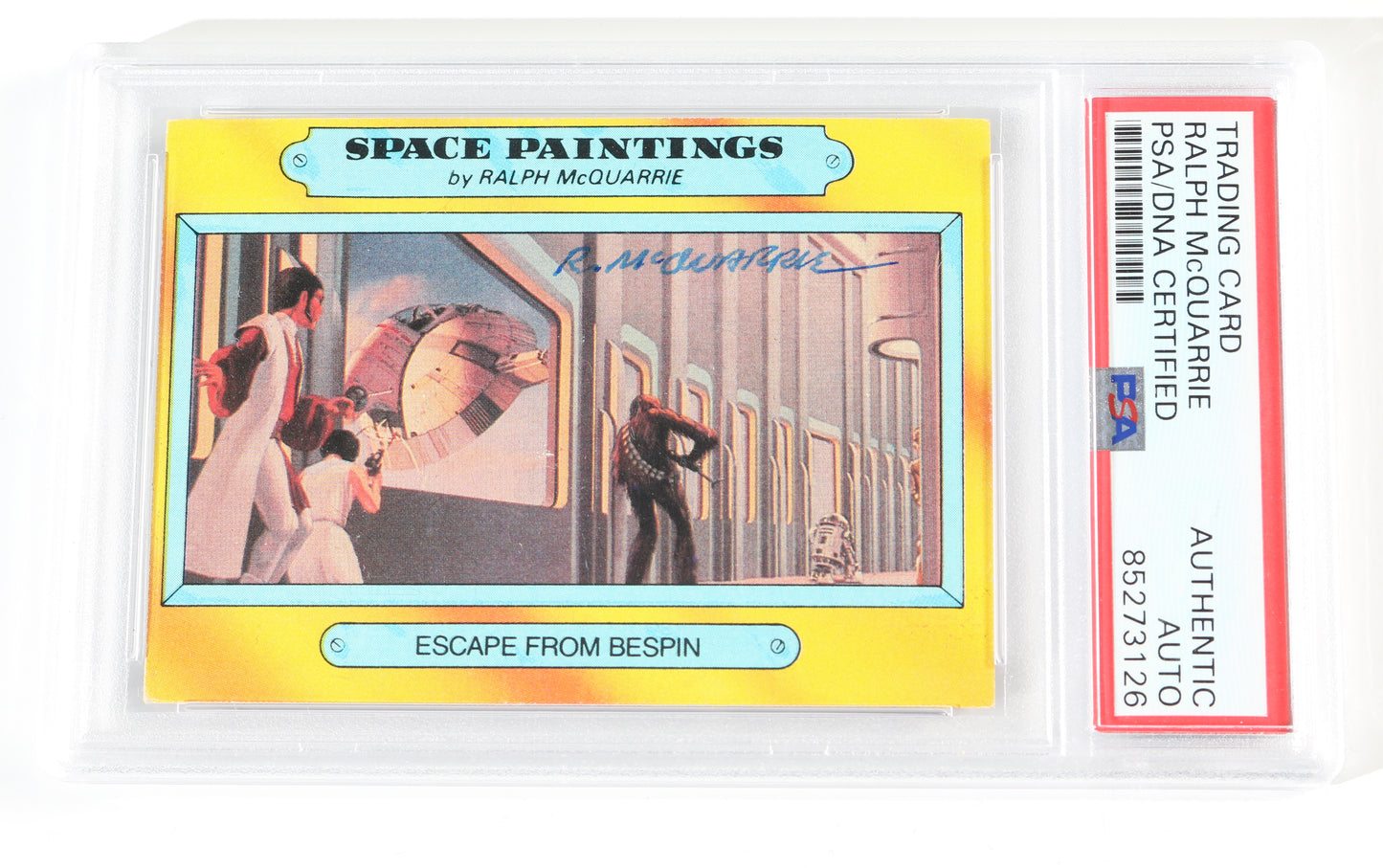 
                  
                    Ralph McQuarrie Concept Artist for Star Wars: The Empire Strikes Back Escape from Bespin (PSA Encapsulated) Signed 1980 Topps Trading Card
                  
                