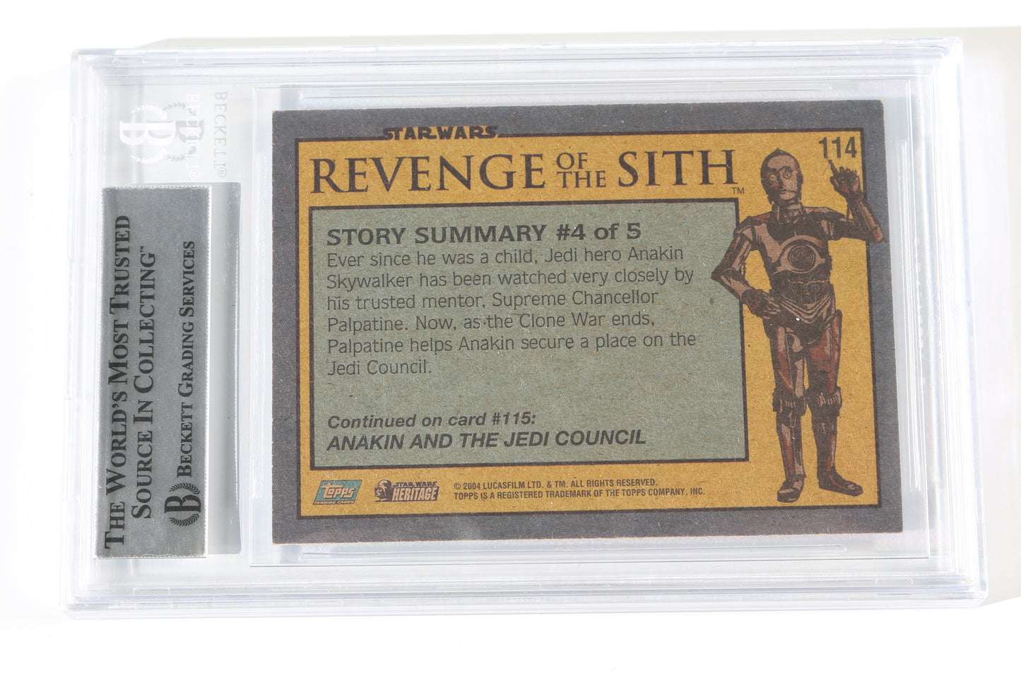 
                  
                    Hayden Christensen as Anakin Skywalker in Star Wars Episode III: Revenge of the Sith (Beckett Encapsulated) Signed 2004 Topps "Palpatine's Protege?" Trading Card
                  
                
