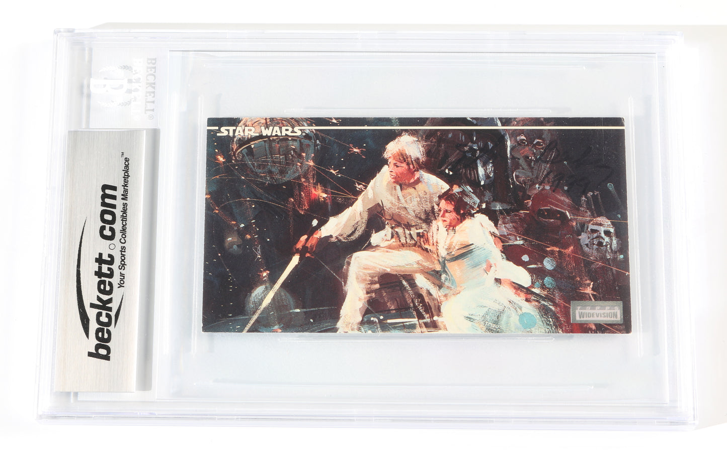 
                  
                    John Berkey Poster Artist for Star Wars (Beckett Encapsulated) Signed 1995 Topps Widevision Trading Card
                  
                