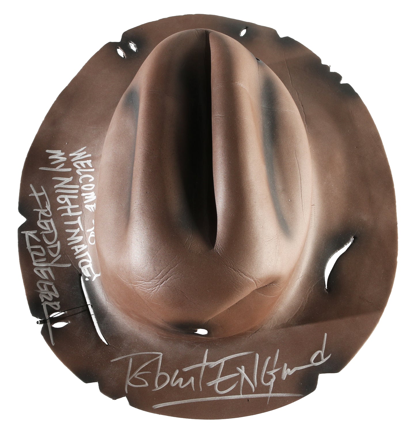 
                  
                    Robert Englund as Freddy Kreuger in A Nightmare on Elm Street Signed Prop Replica Hat with Character Name & Quote
                  
                