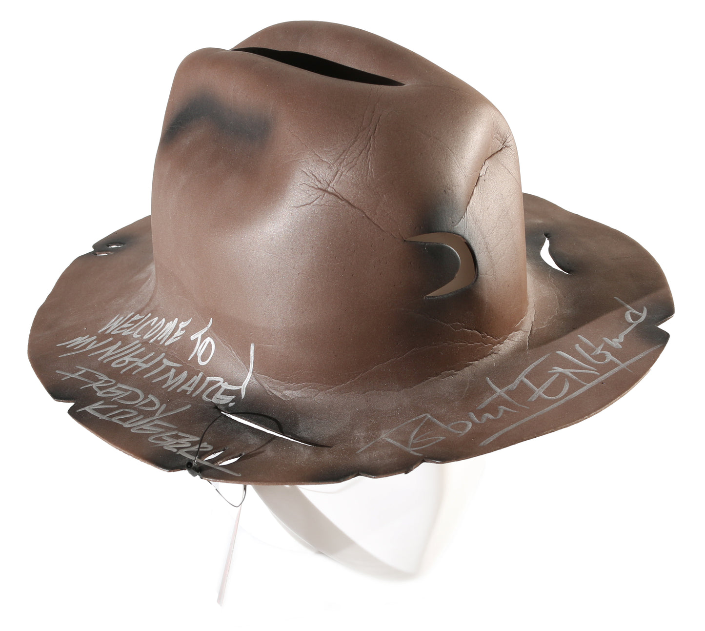 
                  
                    Robert Englund as Freddy Kreuger in A Nightmare on Elm Street Signed Prop Replica Hat with Character Name & Quote
                  
                