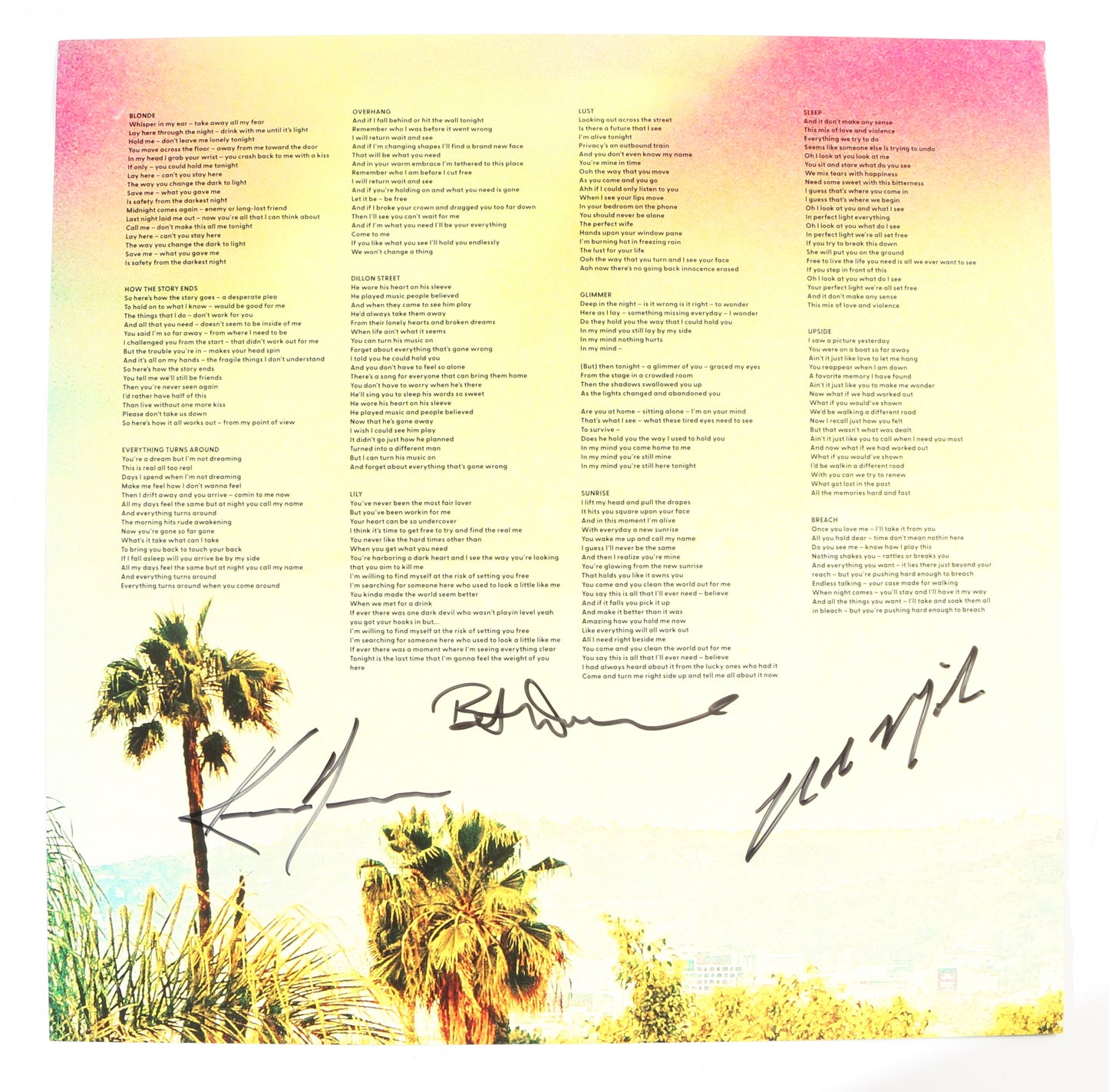 
                  
                    Dogstar: Somewhere Between the Power Lines & Palm Trees LP 12" Vinyl Record Insert Band Signed by Keanu Reeves, Robert Mailhouse, & Bret Domrose
                  
                