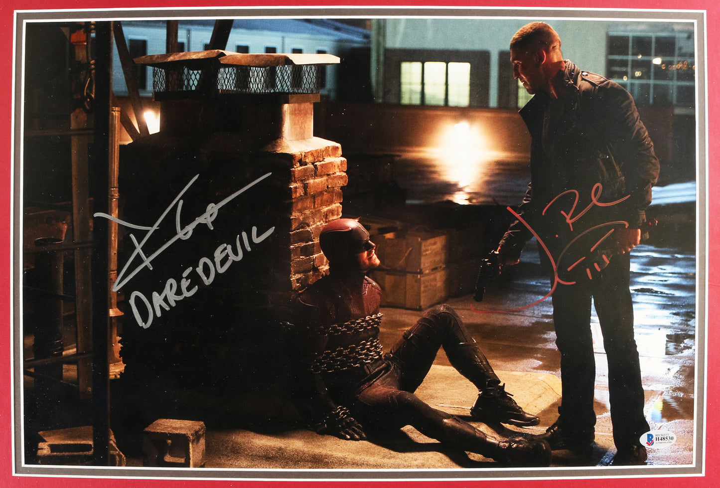 
                  
                    Charlie Cox as Matt Murdock & Jon Bernthal as The Punisher in Daredevil (Beckett) Framed Signed 12x18 Photo with Character Names
                  
                