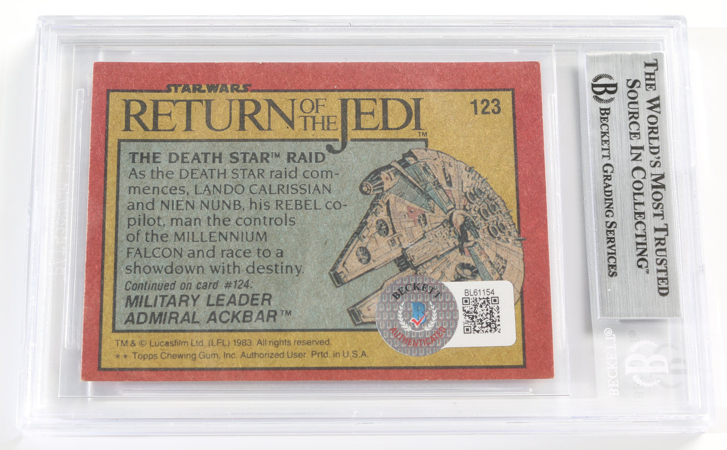 
                  
                    Mike Quinn as Nien Nunb & Billy Dee Williams as Lando Calrissian in Star Wars: Return of the Jedi (Beckett Encapsulated) Signed 1983 Topps Trading Card with Character Names
                  
                