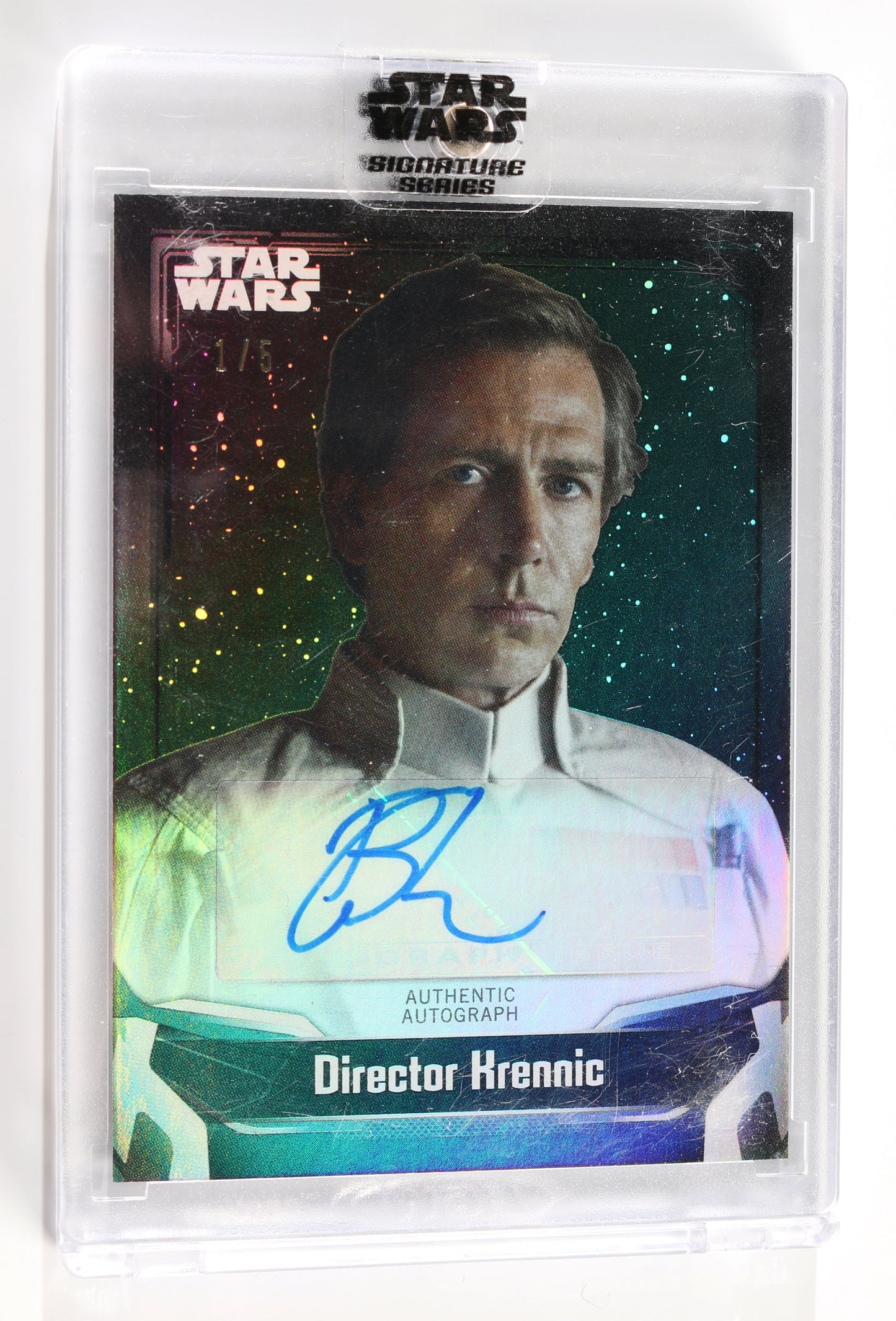
                  
                    Ben Mendelsohn as Director Krennic in Rogue One: A Star Wars Story (Encapsulated) Signed Topps Trading Card 1/5
                  
                