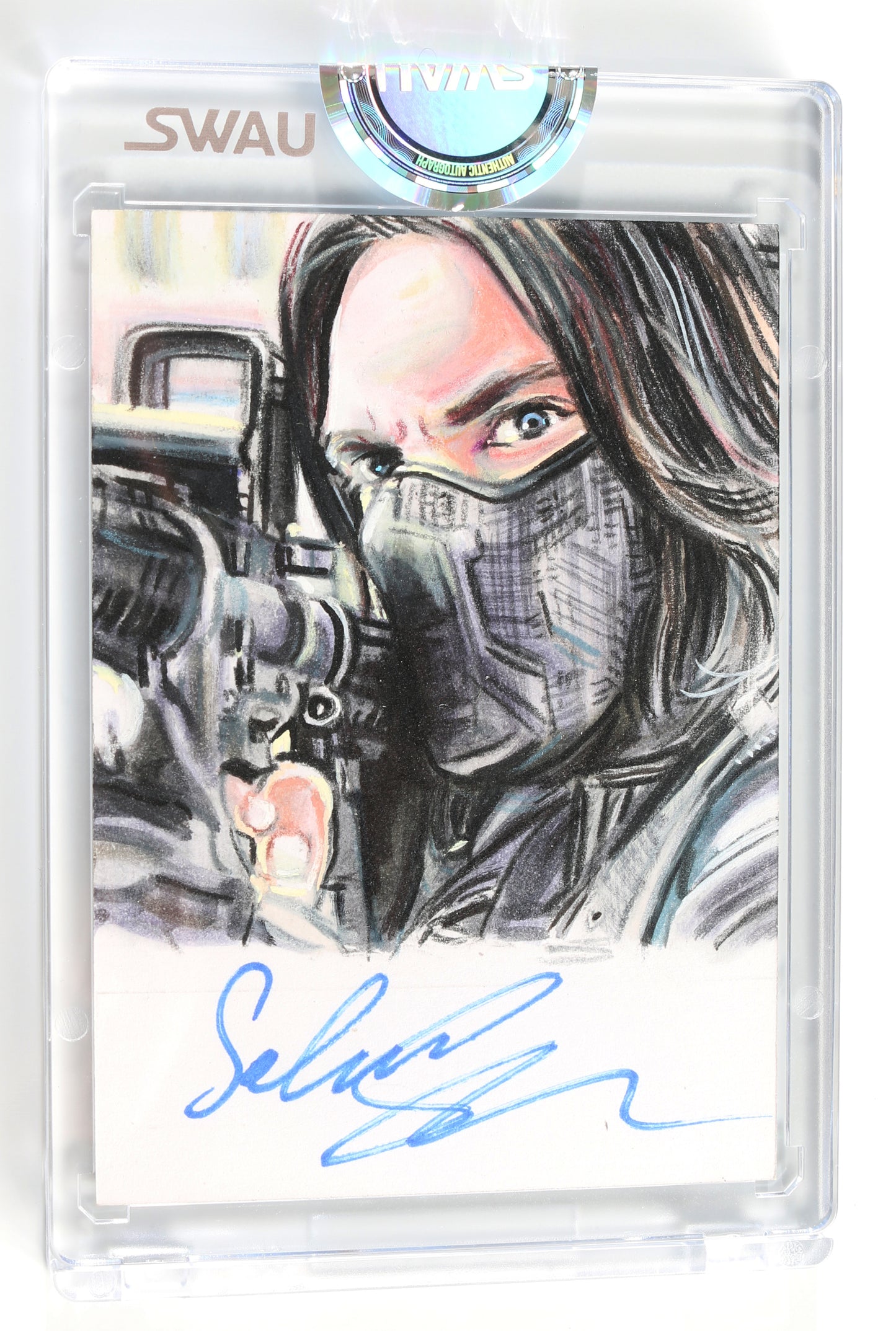 
                  
                    Sebastian Stan as Winter Soldier in Captain America: The Winter Soldier (Encapsulated) Signed SWAU Artist Series Trading Card by Cyrus Sherkat
                  
                