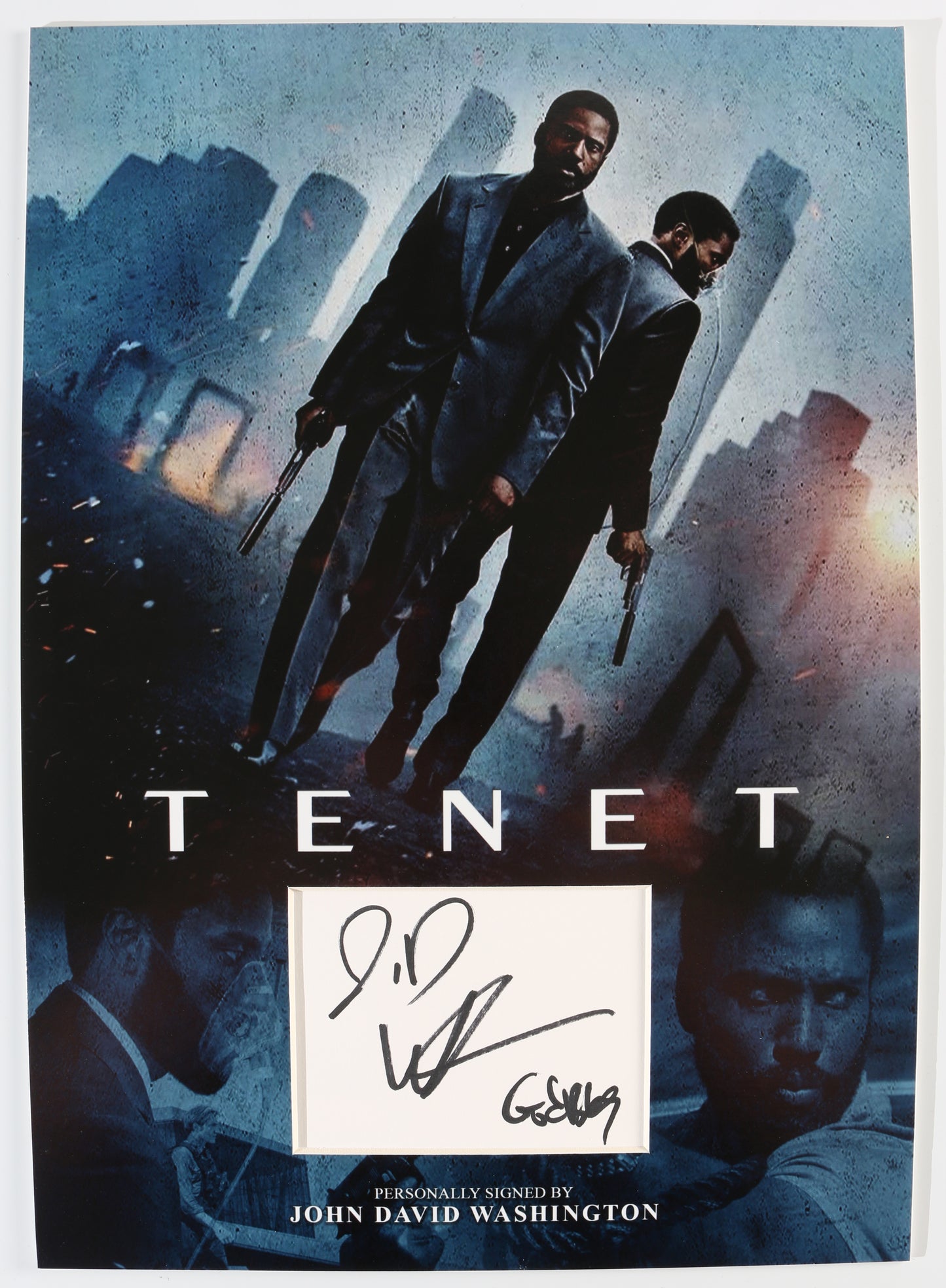 
                  
                    John David Washington as The Protagonist in Christopher Nolan's Tenet (SWAU) Signed Matted Index Card Display
                  
                