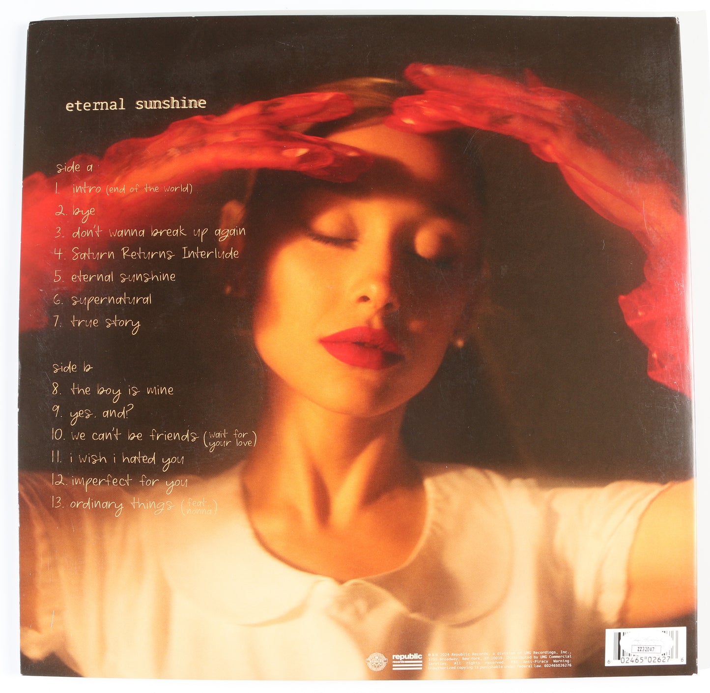 
                  
                    Ariana Grande: Eternal Sunshine (JSA) Signed 12" Vinyl LP Translucent Ruby Red Record
                  
                
