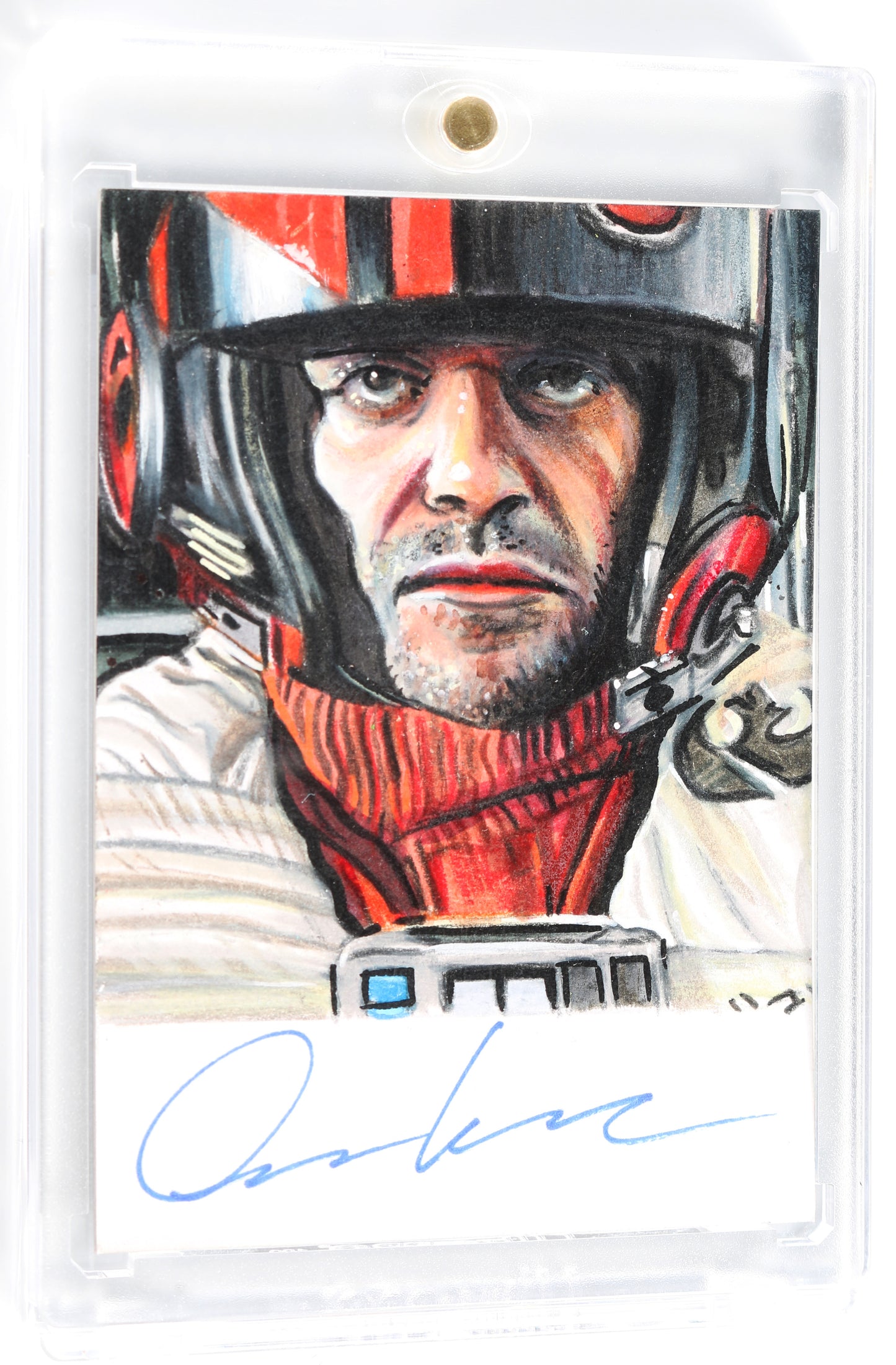 
                  
                    Oscar Isaac as Poe Dameron in Star Wars: The Force Awakens (Encapsulated) Signed SWAU Artist Series Trading Card by Cyrus Sherkat
                  
                