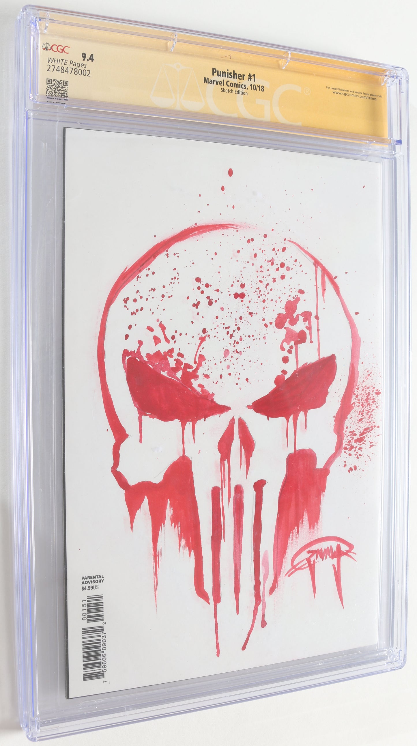 
                  
                    Marvel Comics Punisher #1 - Signed and Sketched by Martin Zavala and Jon Bernthal (CGC Signature Series 9.4) 2018
                  
                