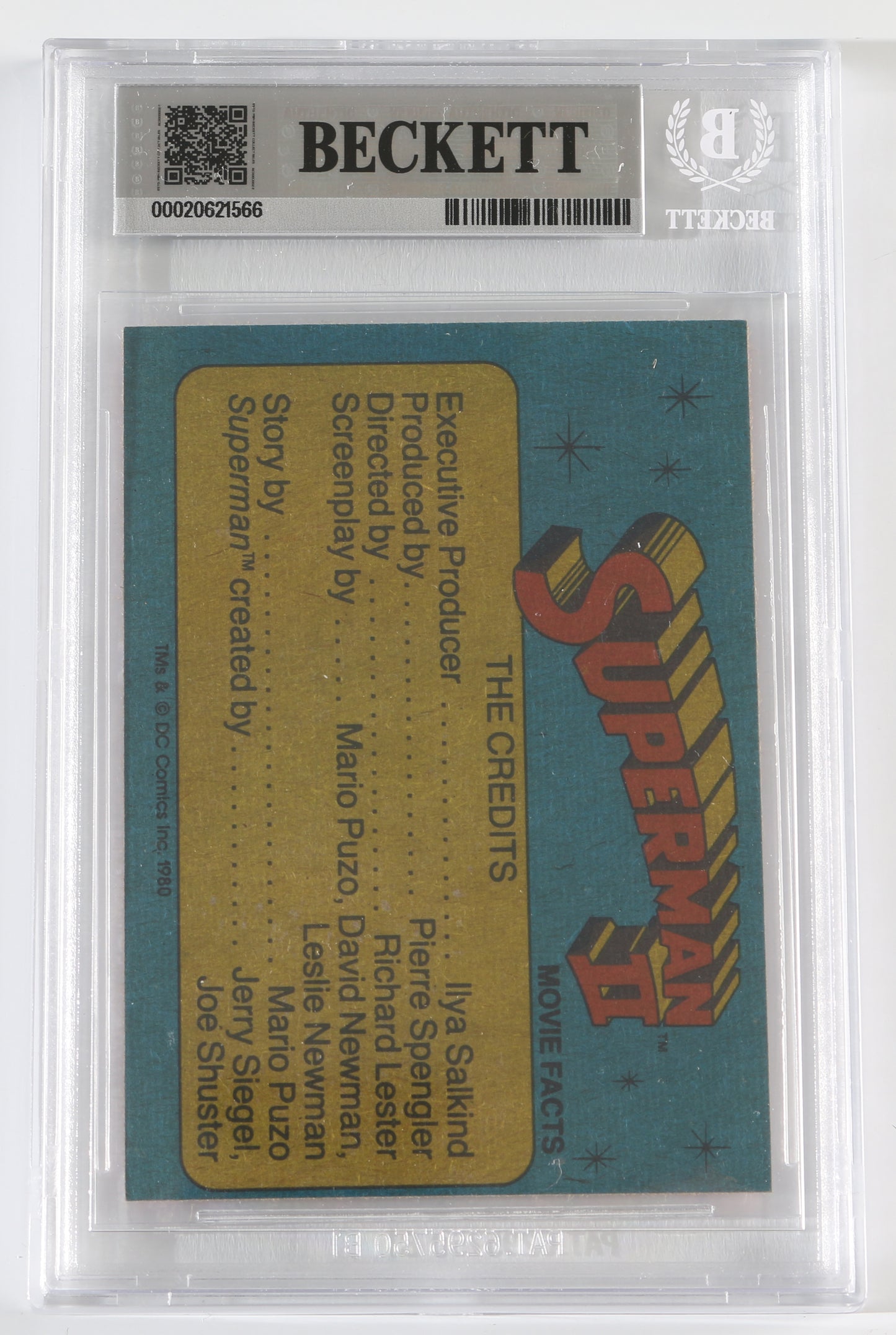 
                  
                    Marc McClure as Jimmy Olsen in Superman II (Beckett Slabbed) Signed 1981 Topps Trading Card #11 with Character Initials
                  
                