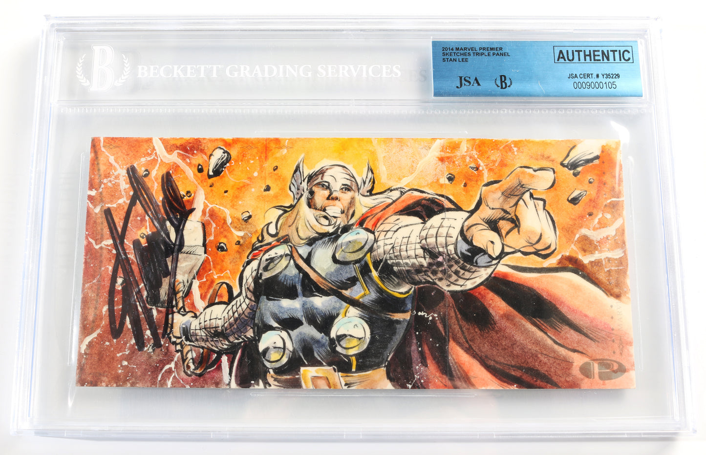 
                  
                    Marvel's Thor (Beckett Encapsulated) Upper Deck Panoramic Sketch Trading Card by Richard P. McWilliam & Signed by Stan Lee
                  
                