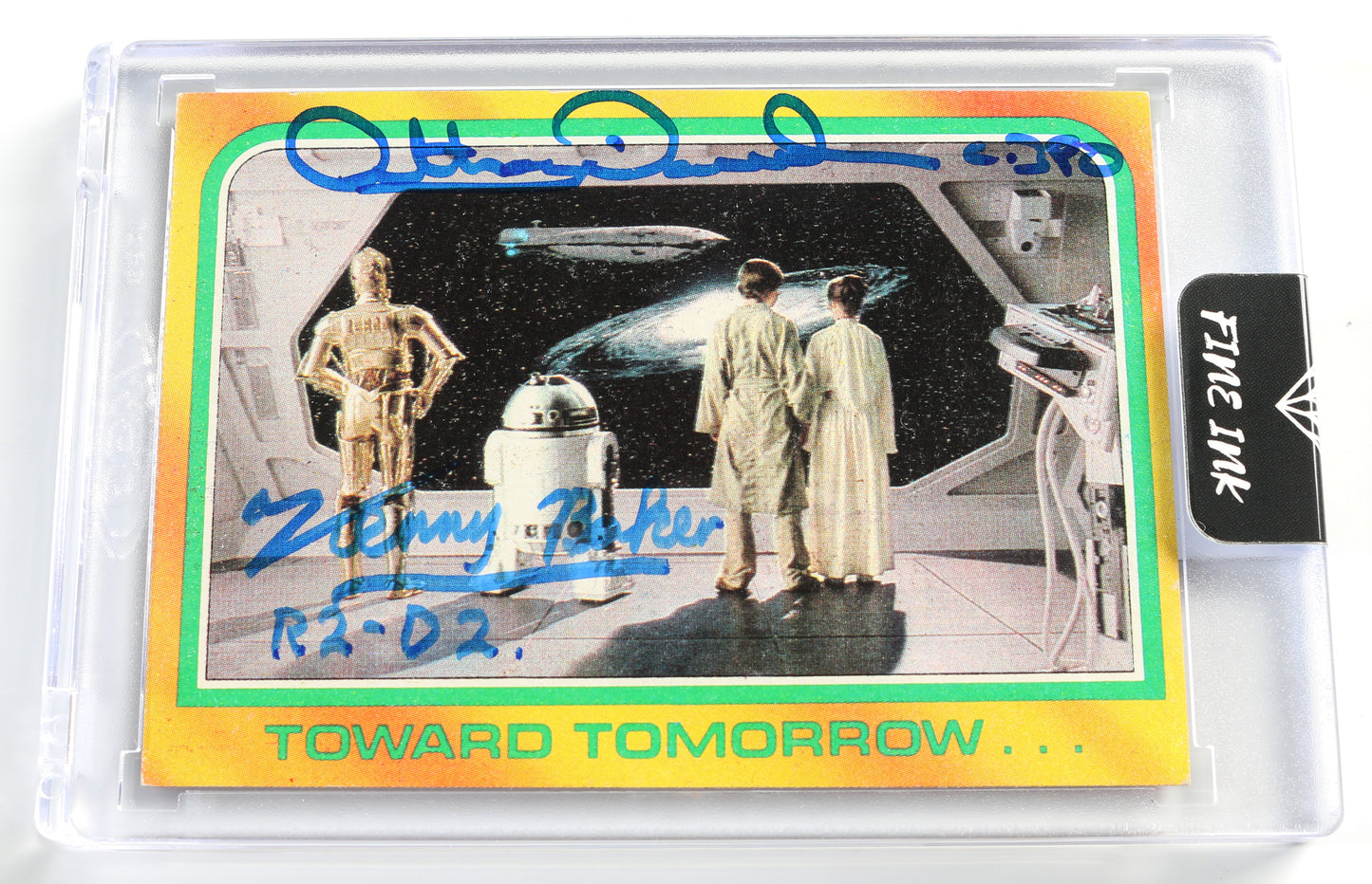 
                  
                    Anthony Daniels as C-3PO & Kenny Baker R2-D2 in Star Wars: The Empire Strikes Back (Encapsulated) Signed Topps Trading Card with Charecter Names
                  
                