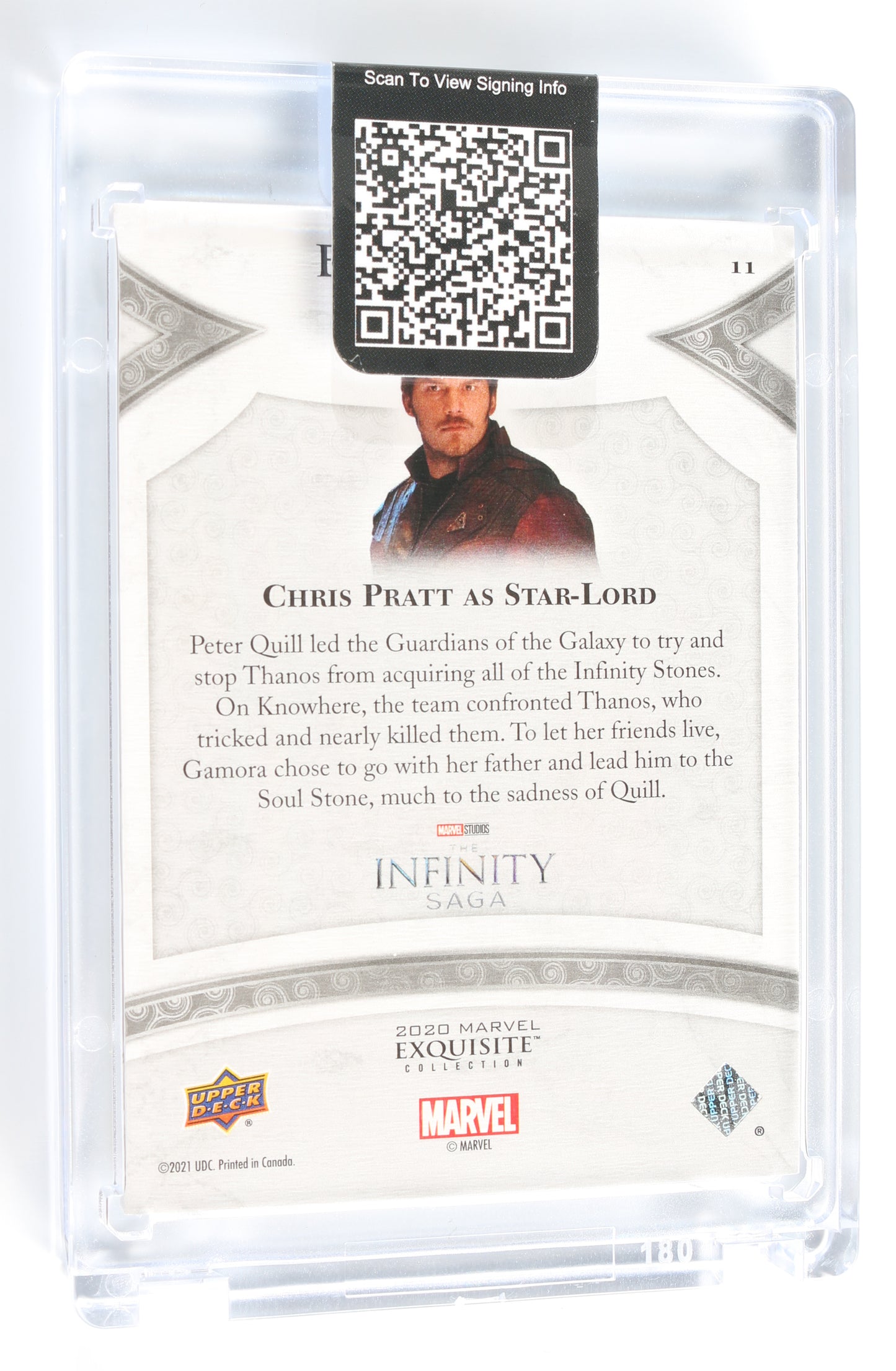 
                  
                    Chris Pratt as Star-Lord in Avengers: Infinity War (Encapsulated) Signed Upper Deck Trading Card
                  
                