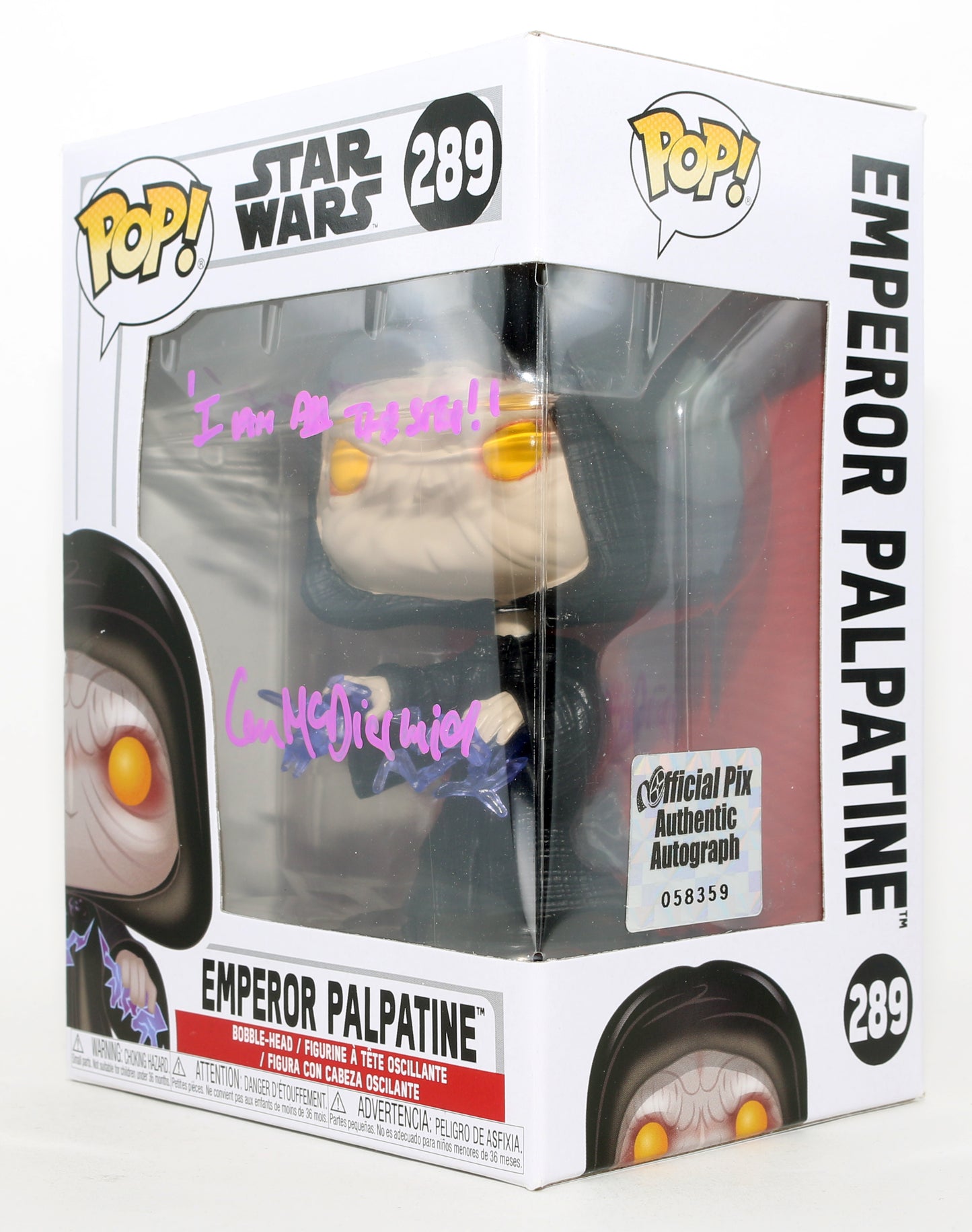 
                  
                    Ian McDiarmid as Emperor Palpatine in Star Wars (Official Pix) Signed Funko POP! #289 with Quote
                  
                