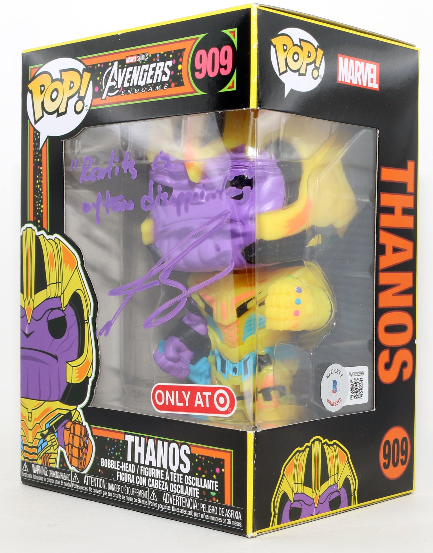 
                  
                    Josh Brolin as Thanos in Avengers: Endgame Target Exclusive (Beckett Witnessed) Signed Funko POP! #909 with Quote
                  
                