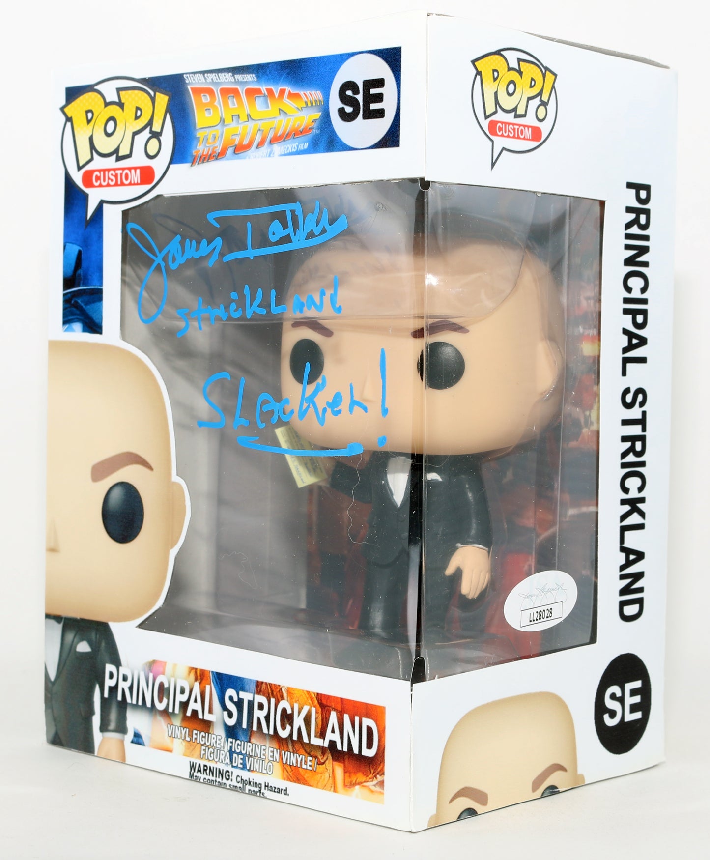 
                  
                    James Tolkan as Principal Strickland in Back to the Future (JSA) Signed Custom Funko POP! #SE with Character Name & Quote
                  
                