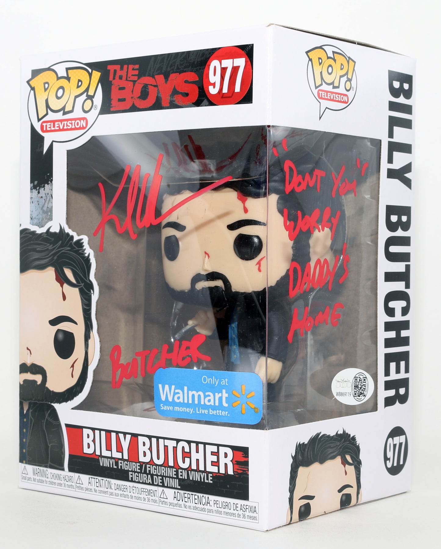 
                  
                    Karl Urban as Billy Butcher in The Boys Walmart Exclusive (JSA) Signed Funko POP! #977 with Character Name & Quote
                  
                