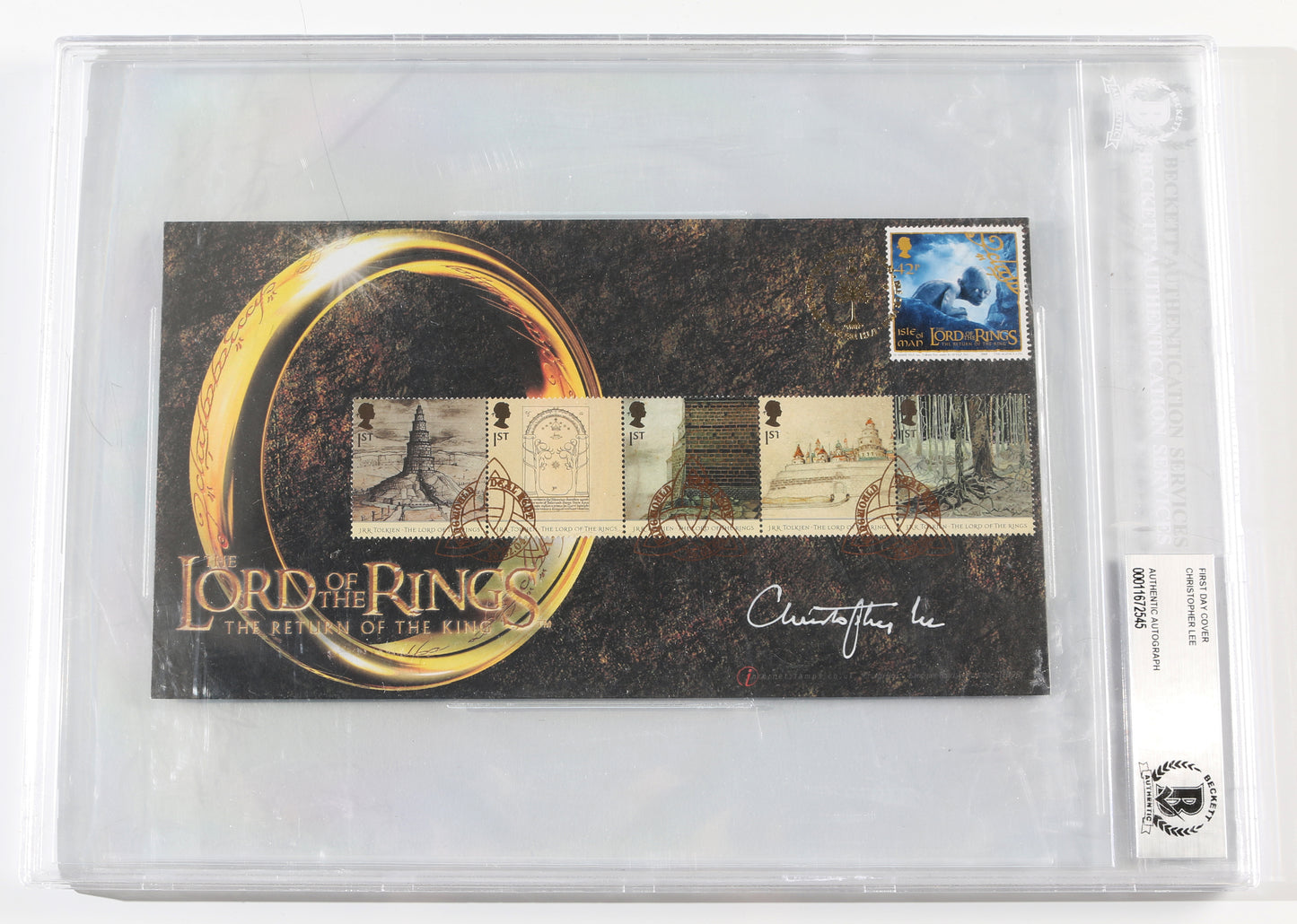 
                  
                    Christopher Lee as Saruman in The Lord of the Rings: The Return of the King (Beckett Slabbed) Signed 9x5 First Day Cover Envelope
                  
                
