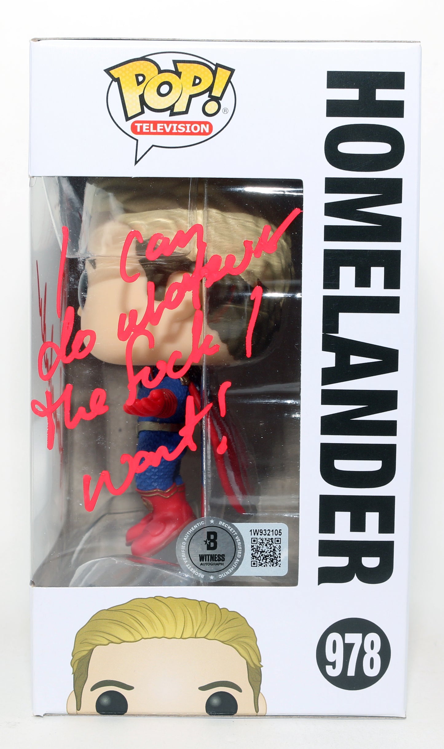 
                  
                    Antony Starr as Homelander in The Boys (Beckett Witnessed) Signed Funko POP! #978 with Character Name & Quote
                  
                